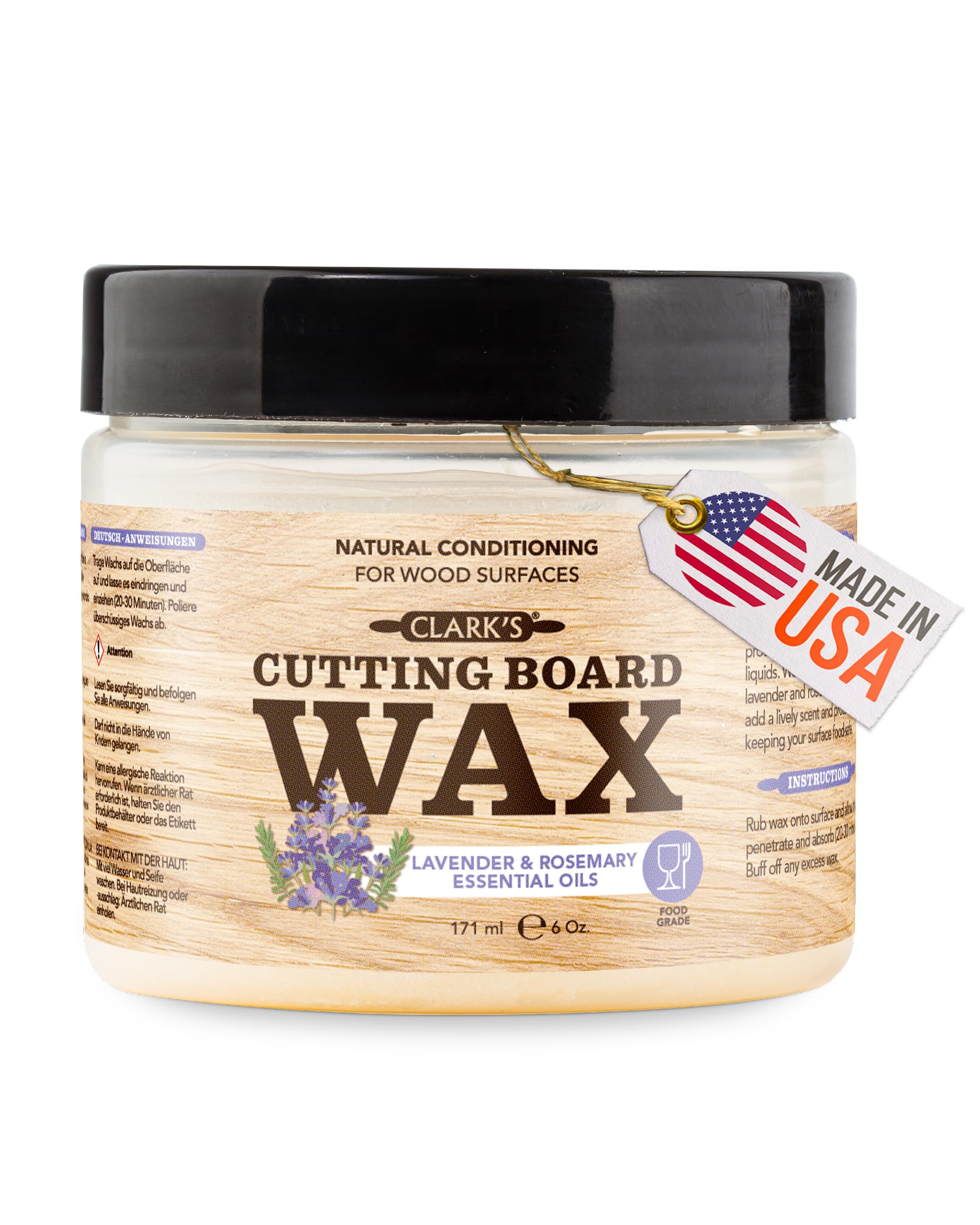 Cutting Board Wax - 2-in-1 Wood Butter & Food Grade Mineral Oil with Beeswax – Butcher Block Conditioner for Cutting Boards – Lavender & Rosemary Essential Oil Scent – Made in USA, 6oz
