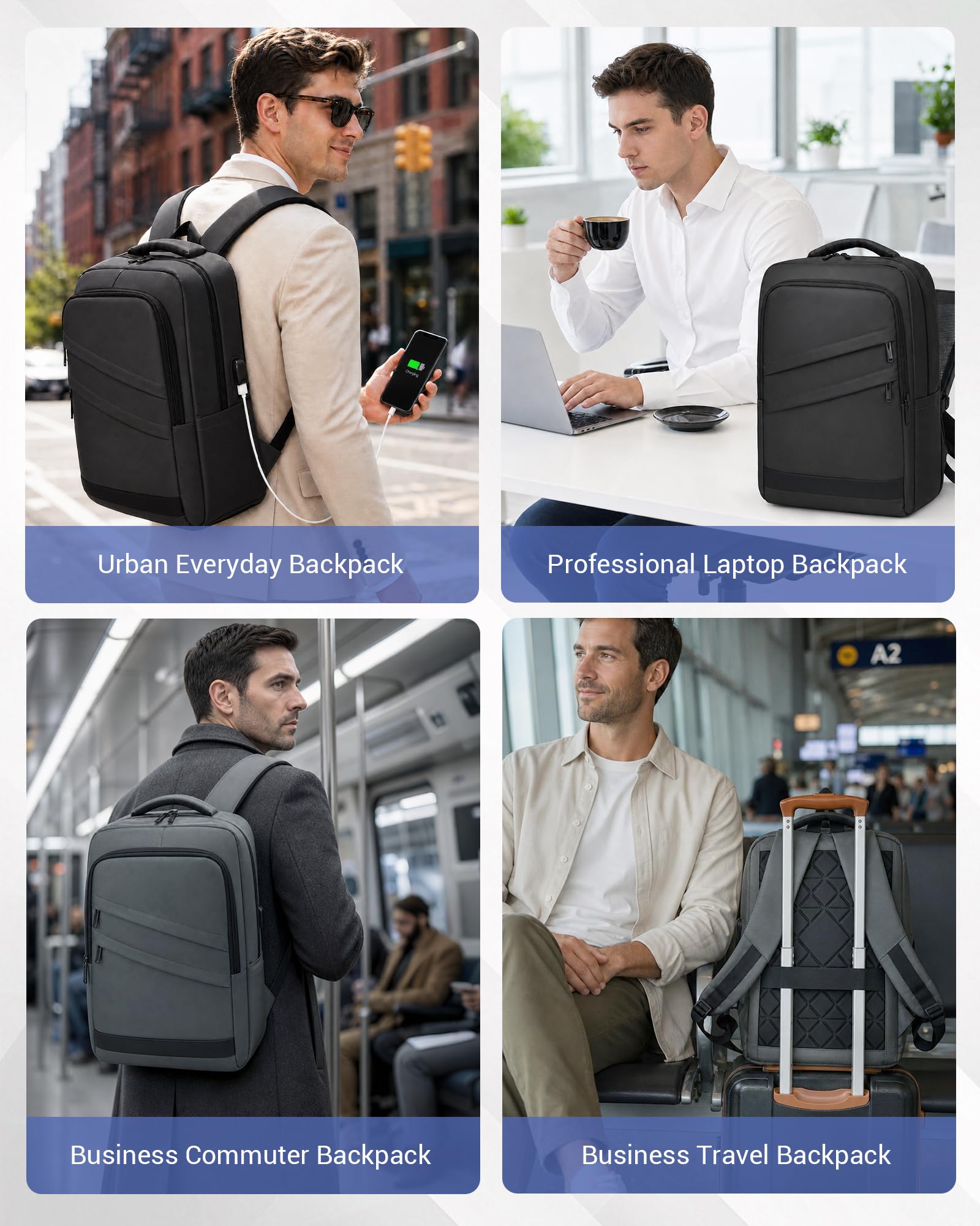 Zaino Porta PC 15,6 Pollici Uomo Donna, Zaino da Lavoro e Business con Porta USB, Leggero per Viaggi, Ufficio, Università e Uso Quotidiano - Nero