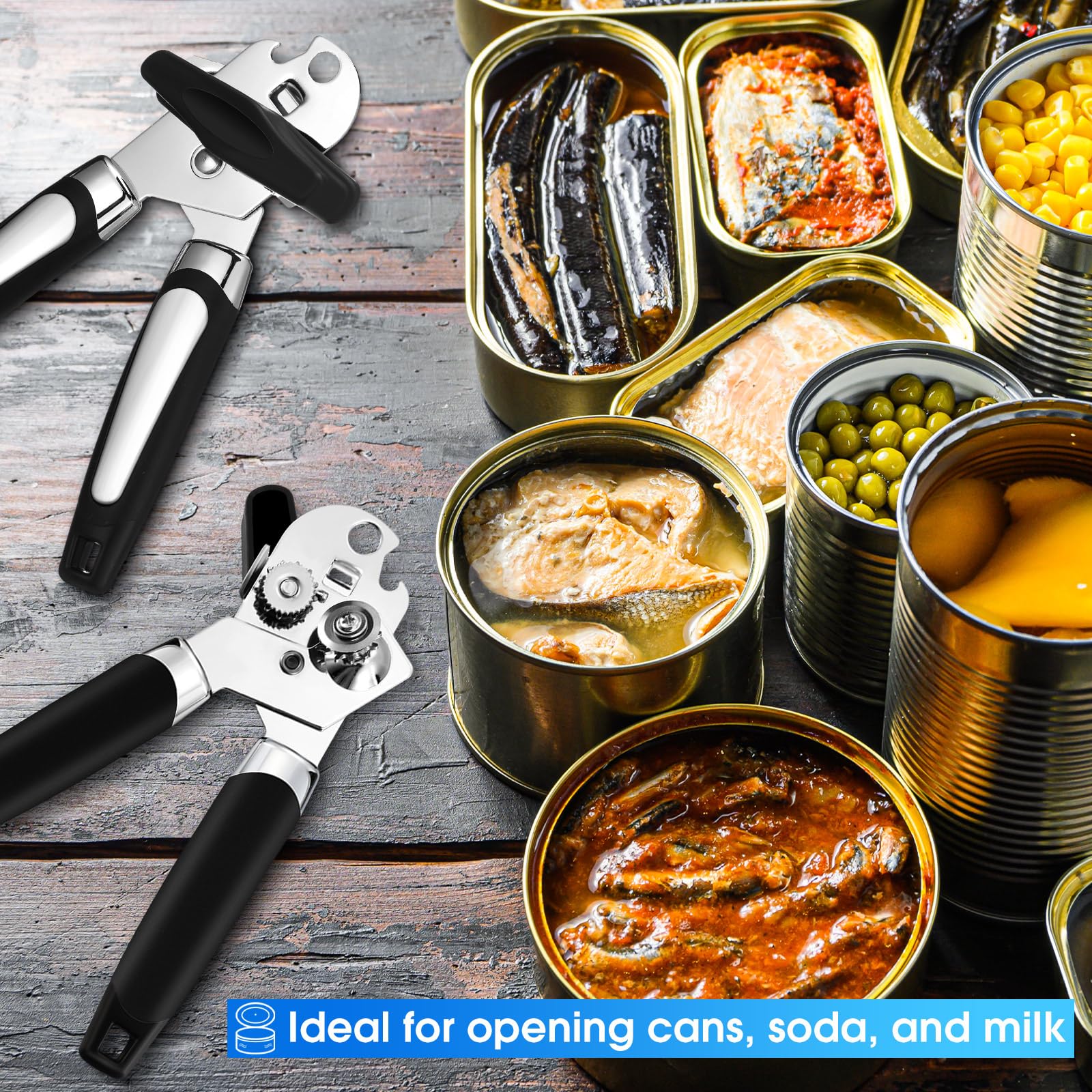 Gisafai 20 apriscatole apribottiglie, impugnatura morbida, apriscatole manuali con bordo liscio di sicurezza, 3 in 1, grande manopola di rotazione, apriscatole, gadget da cucina, apri coperchio apri