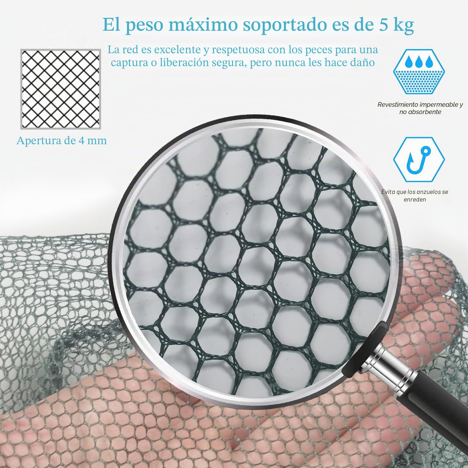 Red de Pesca de Acero Inoxidable Triangular Plegable 1,9 m Mango Telescópico Extensible