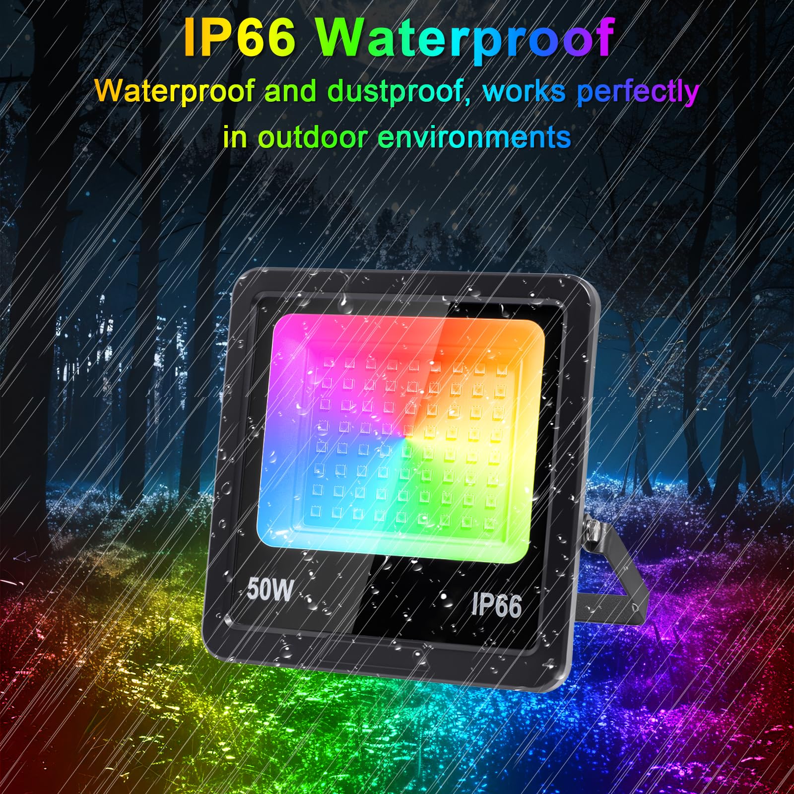 RGB LED Strahler, RGB Strahler mit 360° Fernbedienung und Bluetooth APP, Rgb-strahler Outdoor IP66 Wasserdicht rgb-Flutlicht Smart Partylicht für Bühne Feiern Garten Halloween(50W 2 Stück)
