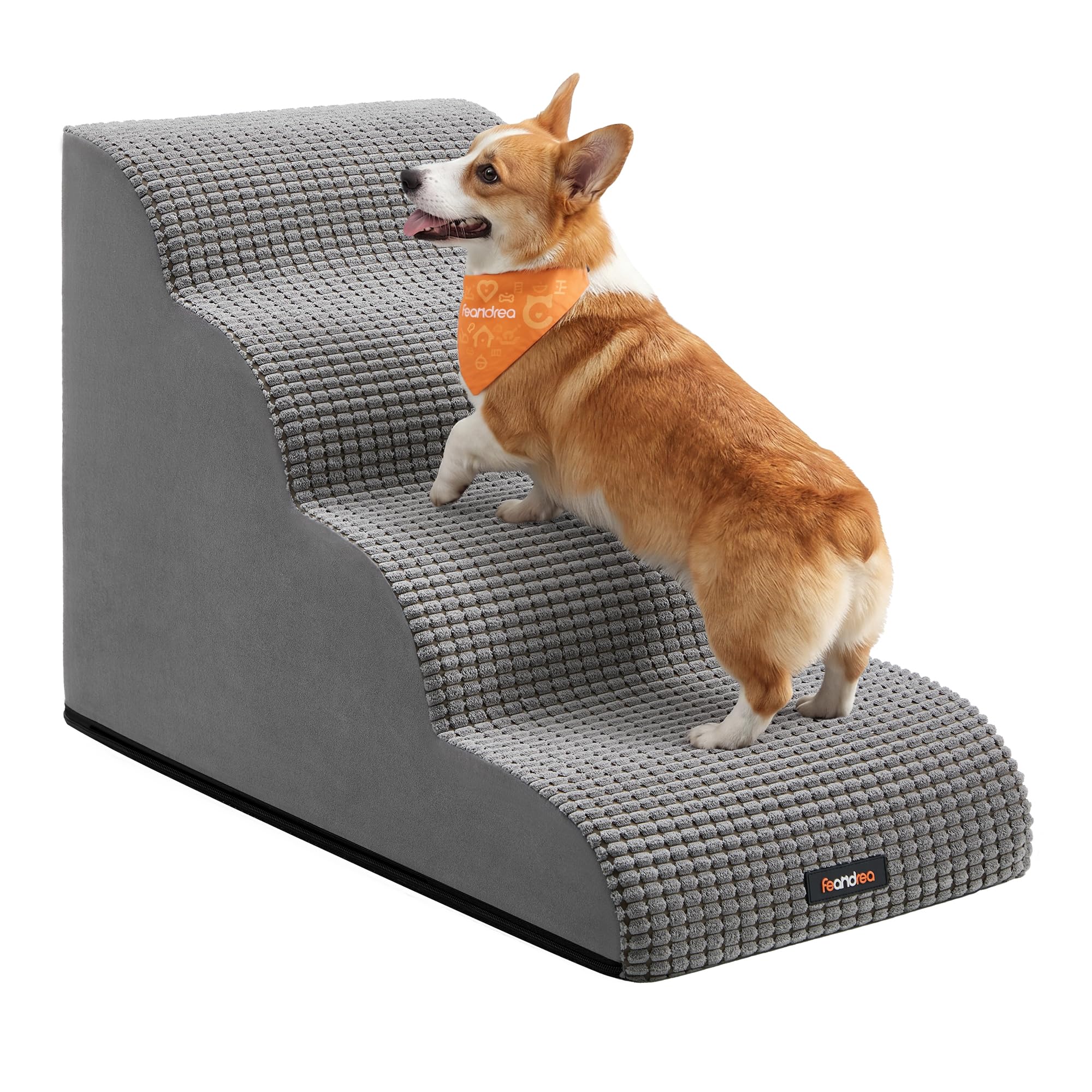 Feandrea Scaletta per Cani, 4 Gradini in Schiuma, Antiscivolo | Rampa, Accessori per Cani, 72 x 40 x 50 cm, Lavabile, per Letto, Grigio Tortora, Collezione Baddi, PPS034GD01