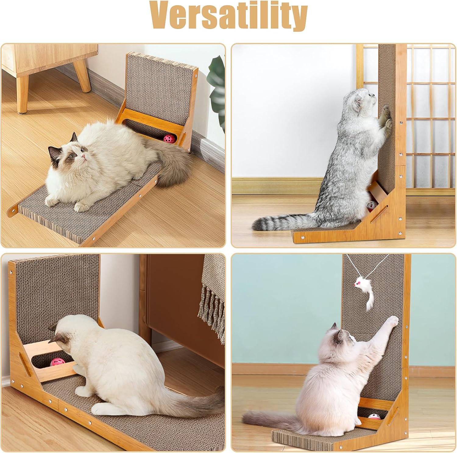 review Cardboard Cat Scratcher for Indoor Cats,24 Inch L-Shape Cat Wall Scratching Pad,Vertical Cat Scratching Cardboard with 2 Refill Cardboard&Plush Toy for Small Medium Cat