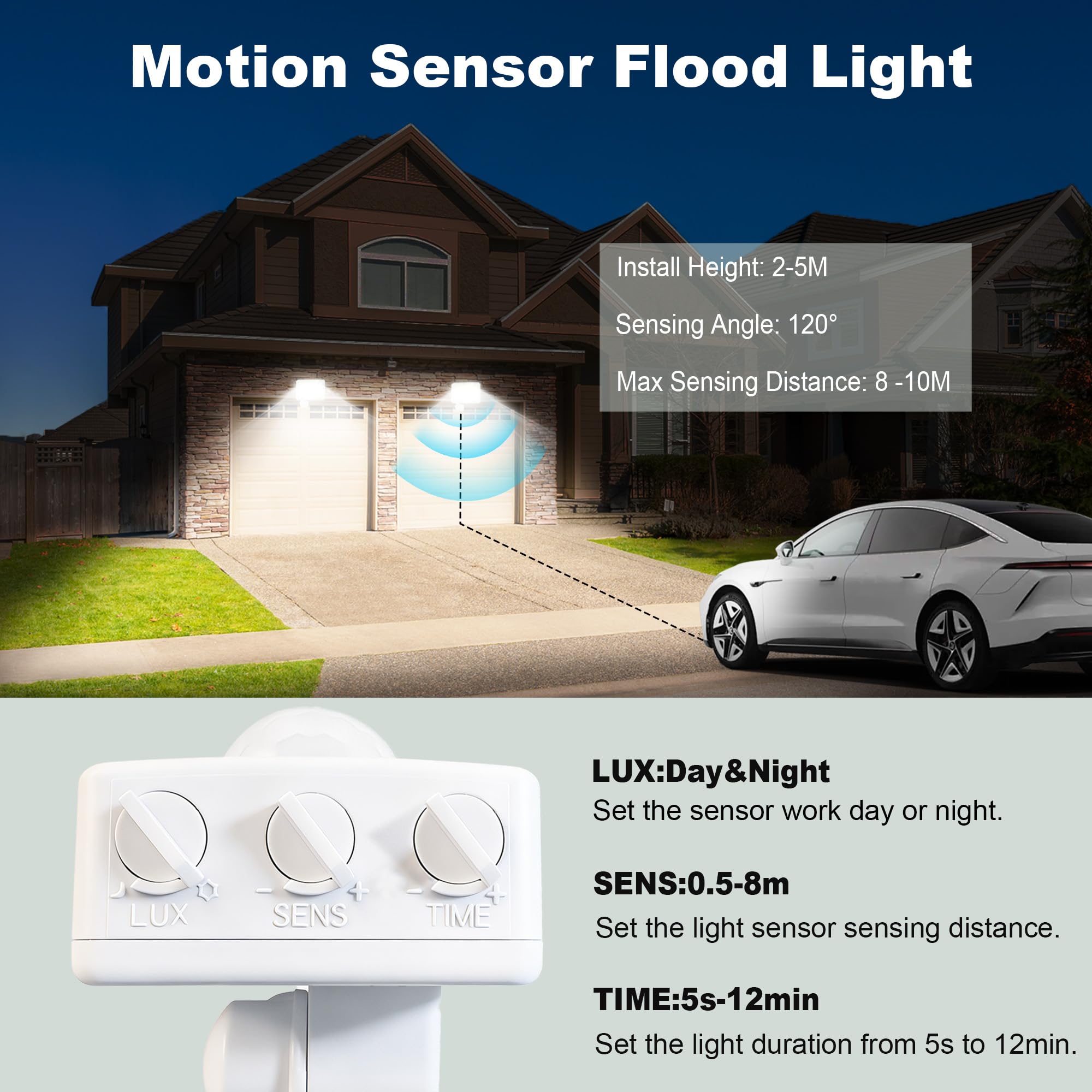 100W Projecteur LED Extérieur Détecteur de Mouvement, IP67 Étanche Spot LED Extérieur Avec Detecteur, 10000LM Blanc Froid Éclairage de Sécurité d'extérieur Pour Entrées Patio Garage Jardin - 3
