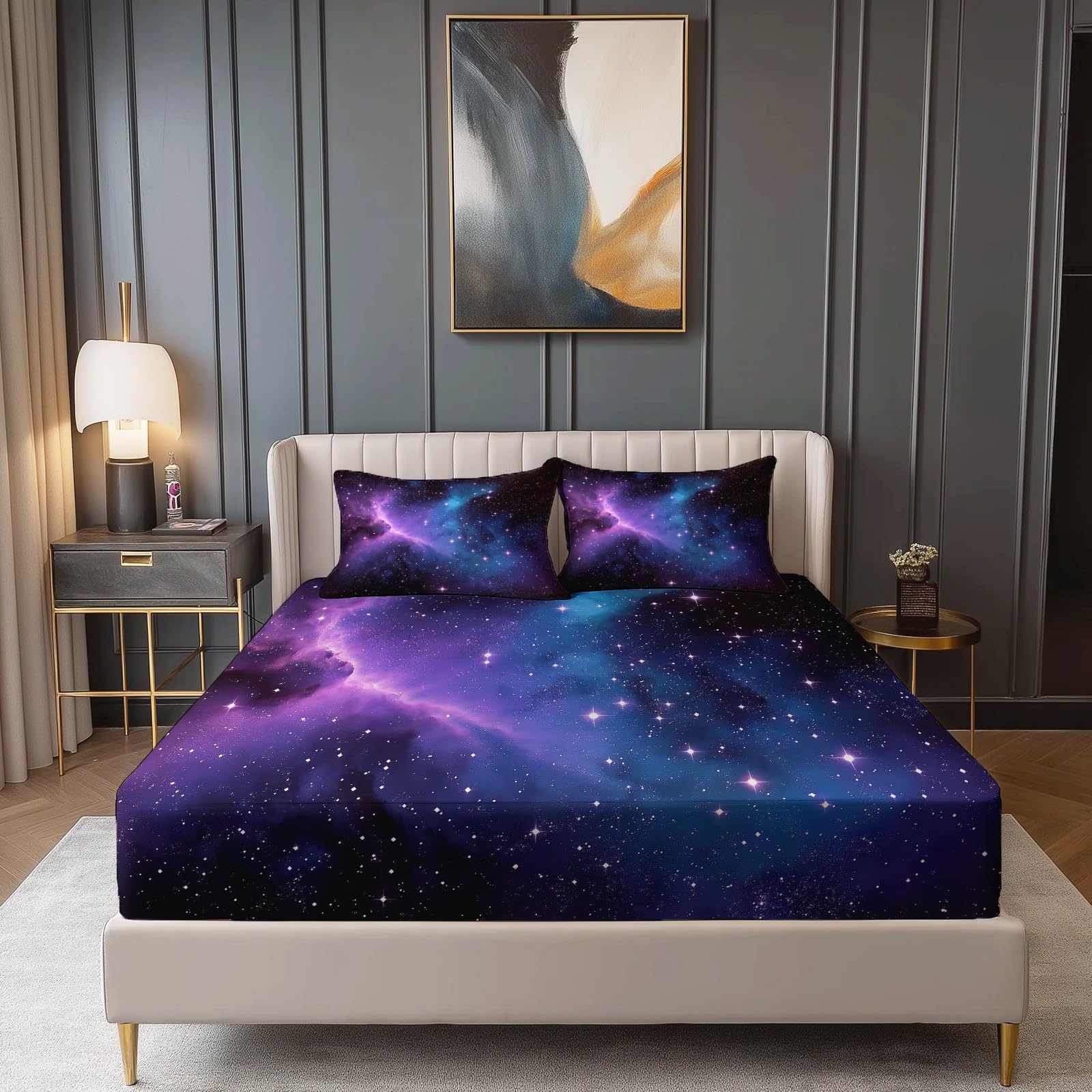 Drap housse 160x200 thème espace fantastique pour chambre ado et adulte