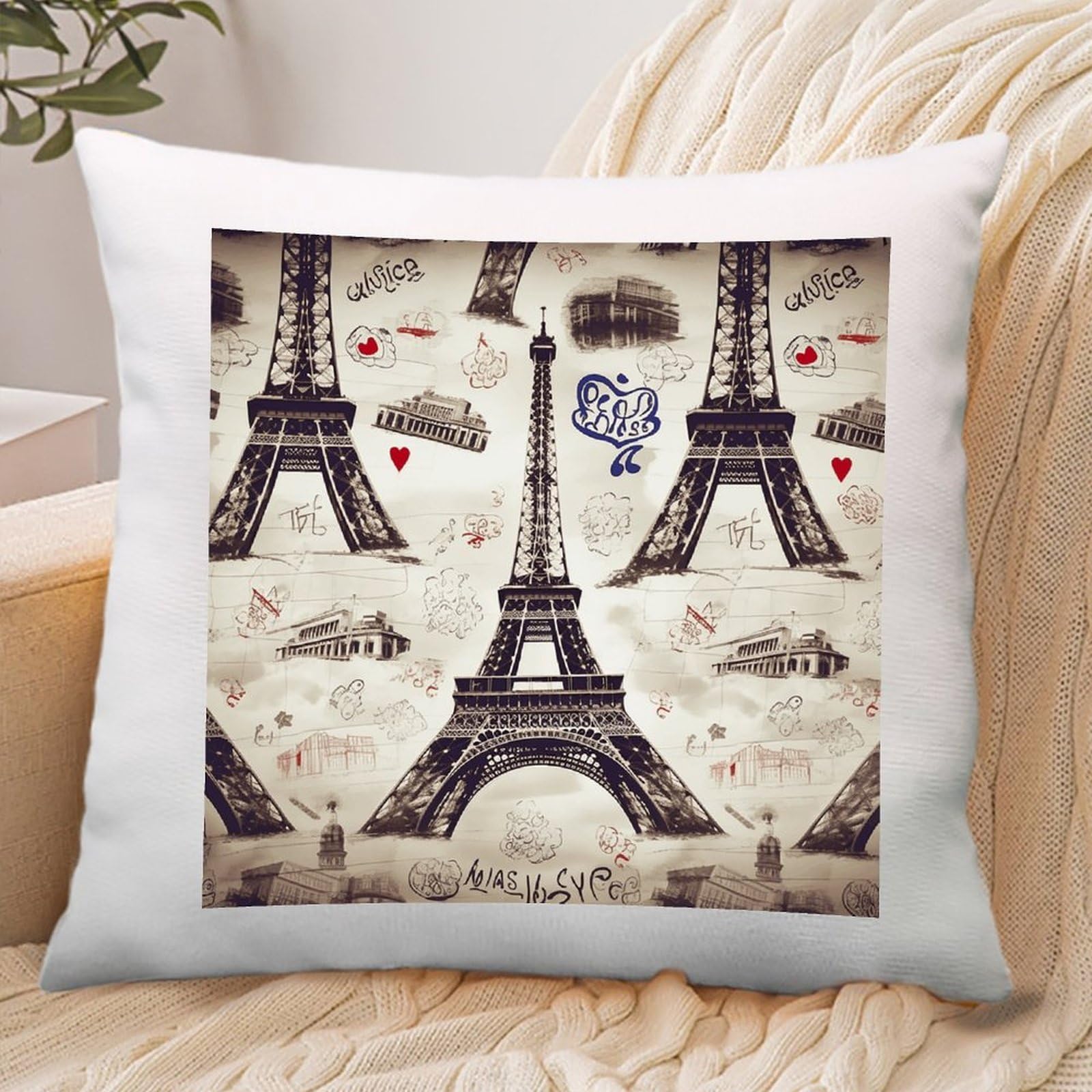 VstaDank French Paris Tour Eiffel Tower Throw Pillow Covers Square Cushion Cases with Zipper Soft Cotton and Linen Pillowcase Luxury Cozy Pillows Shams Lumbar Pillow Shells for All Seasons
