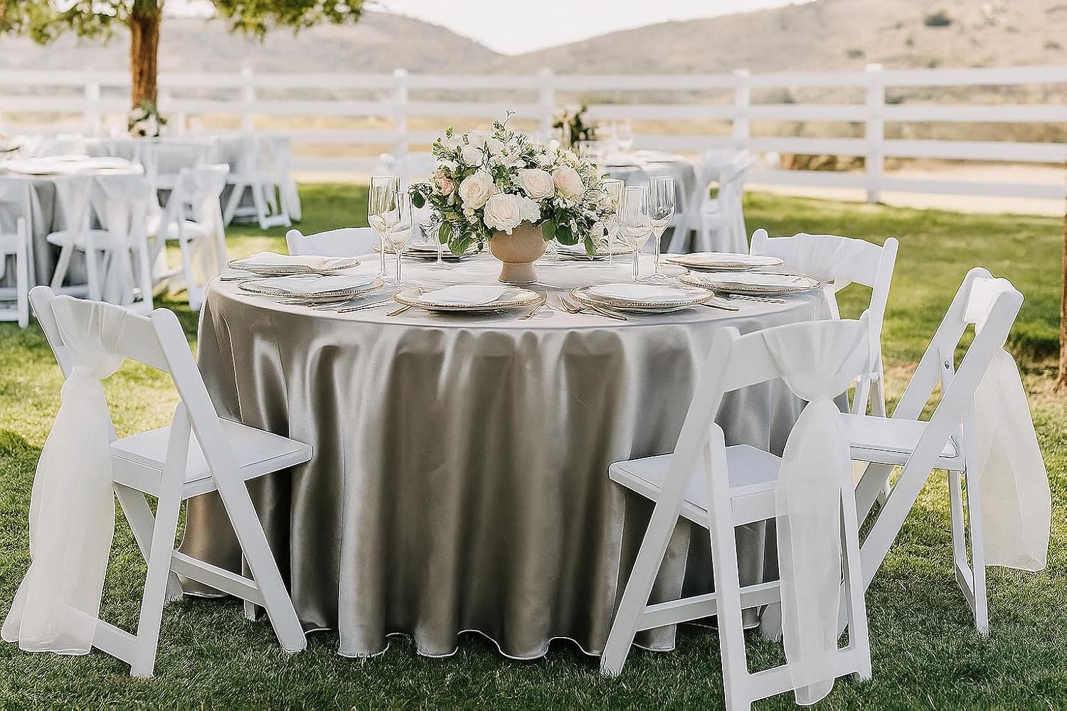 YOUR CHAIR COVERS - 5 ft 120 inch Dark Silver Platinum Round Satin Tablecloth Table Linens for Round Banquet Tables