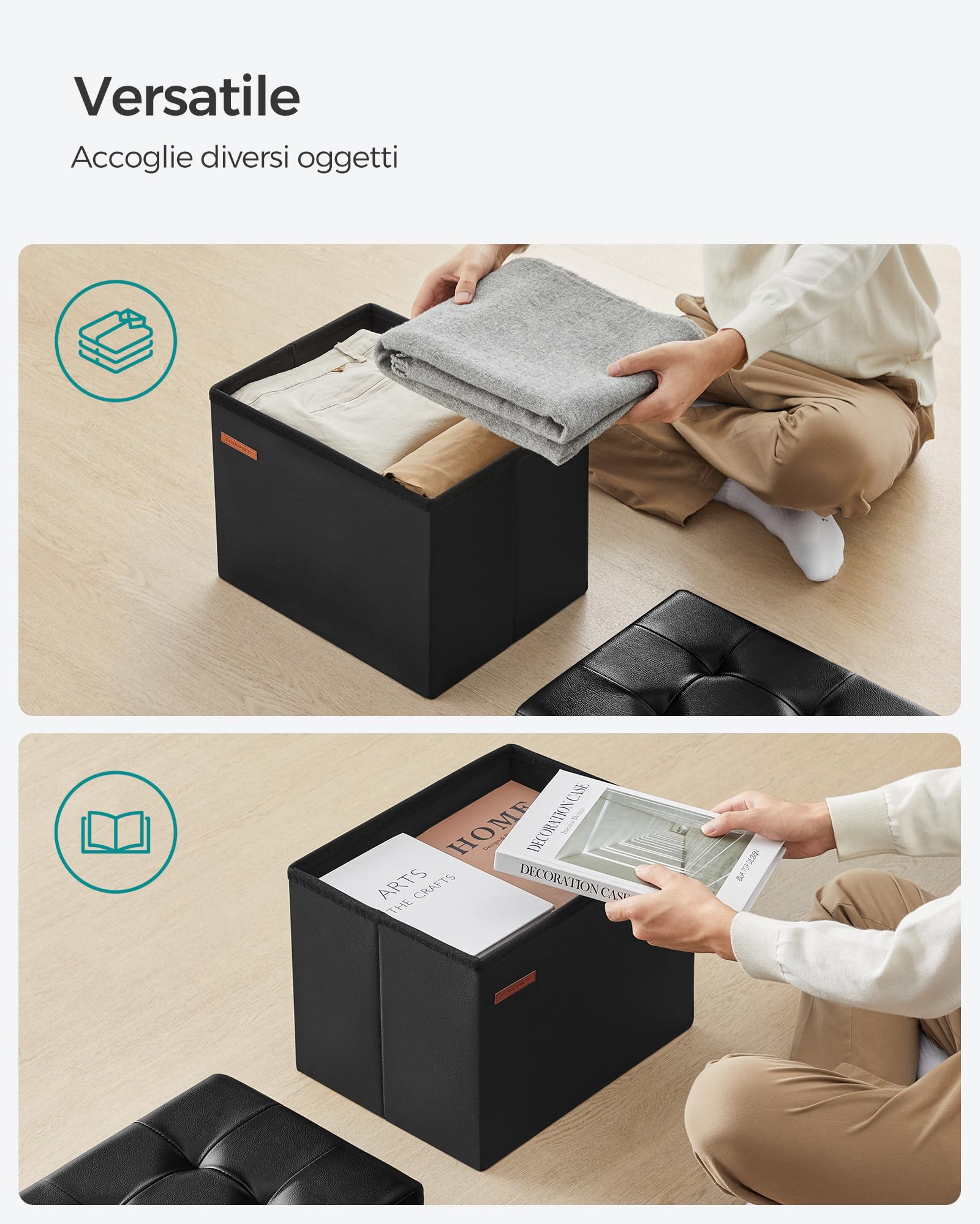 SONGMICS Pouf Contenitore da 41 cm, Cassapanca Pieghevole, Poggiapiedi