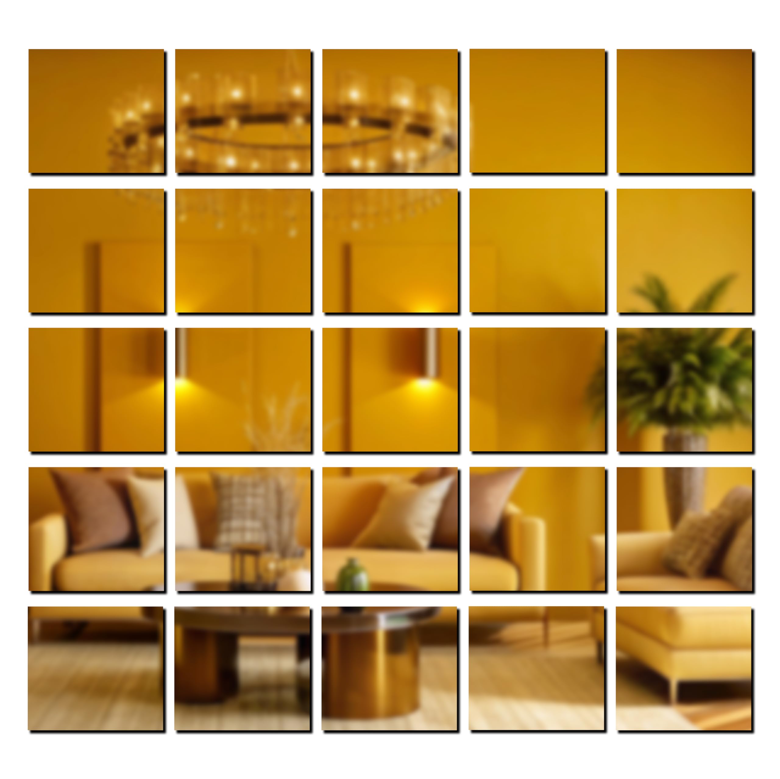Goelite 30 Big Square Acrylic Mirror Stickers for Wall Decoration | Acrylic Stickers Wall Mirror,Wall Stickers for Bedroom, Hall, Home Offices (Golden, 4 Inch)