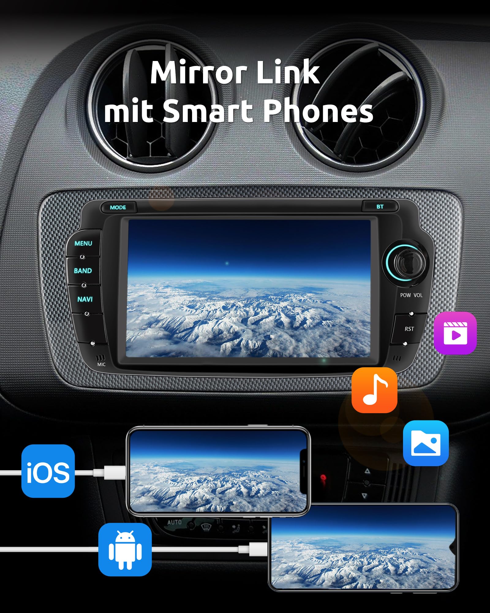 ESSGOO 2+64G Android 15 Drahtloses Carplay und Android Auto Autoradio Für Seat Ibiza IV 6J 2009-2013, 7 Zoll Touchscreen Bluetooth Car Radio mit FM RDS GPS WiFi