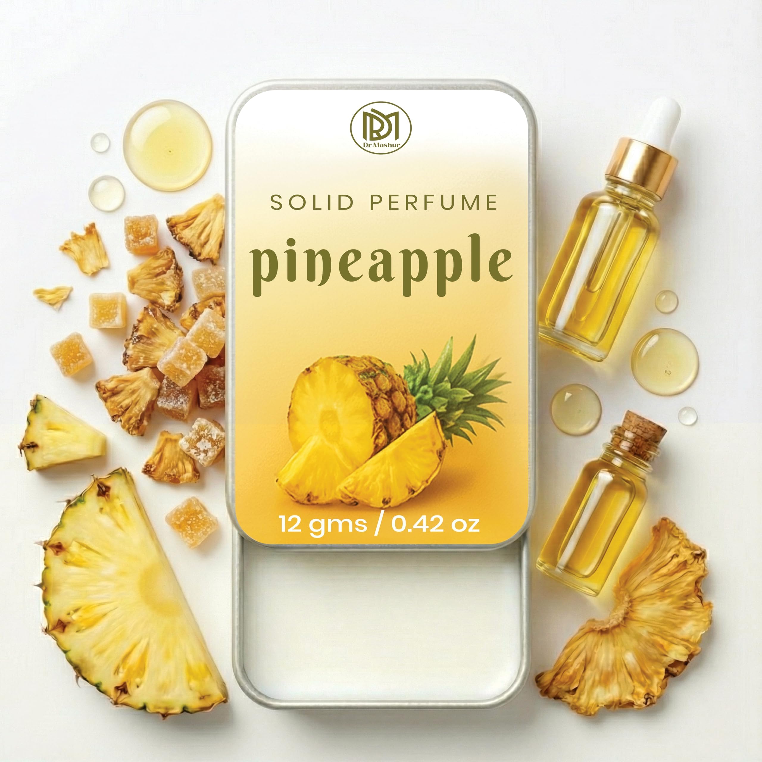 Dr.Mashur Solid Perfume Pineapple | Alcohol Free Wax Perfume Balm, Long Lasting Pocket Fragrance Tin 12g, Non Greasy Smooth Glide, Travel Friendly | perfect for gifting | Touch Up