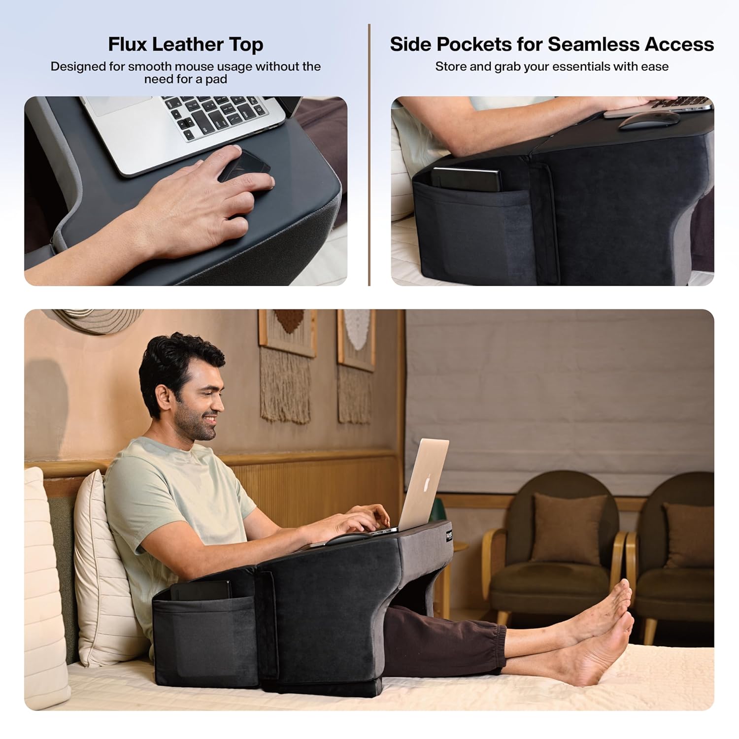 FOVERA Lap Desk Pillow | Height Adjustable, Soft & Comfortable Armrest, Easy to Store | For Working on Laptop, Reading & Gaming | Work from Home Pillow | Perfect for Using on Bed, Sofa & Floor (Black) 36 81EyaLeARDL. SL1500