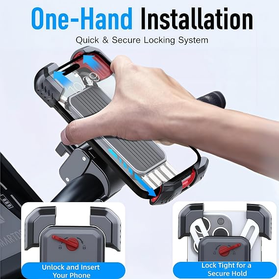 Motorcycle Phone Mount, Upgraded Bike Smartphone Holder Ultra-Stable Bicycle Handlebar for Motorcycle Bike Bicycle Scooter, Compatible with 4.7-7 Mobile Phone