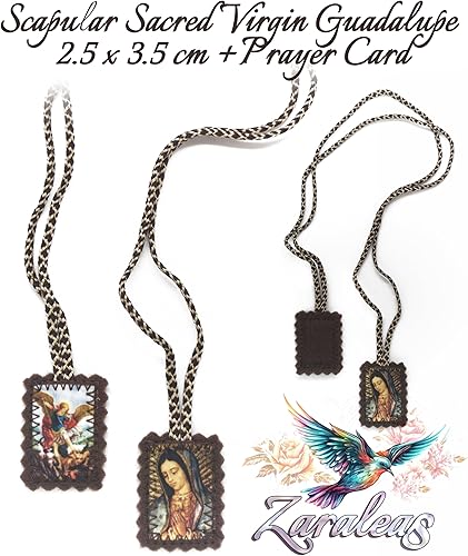Miniatura 5 de Escapulario Católico Guadalupe Virgen con San Miguel Arcángel Suave Acabado de Lana Icono Rectangular Hecho a mano por Zaraleas (1.0 in x 1.4 in)