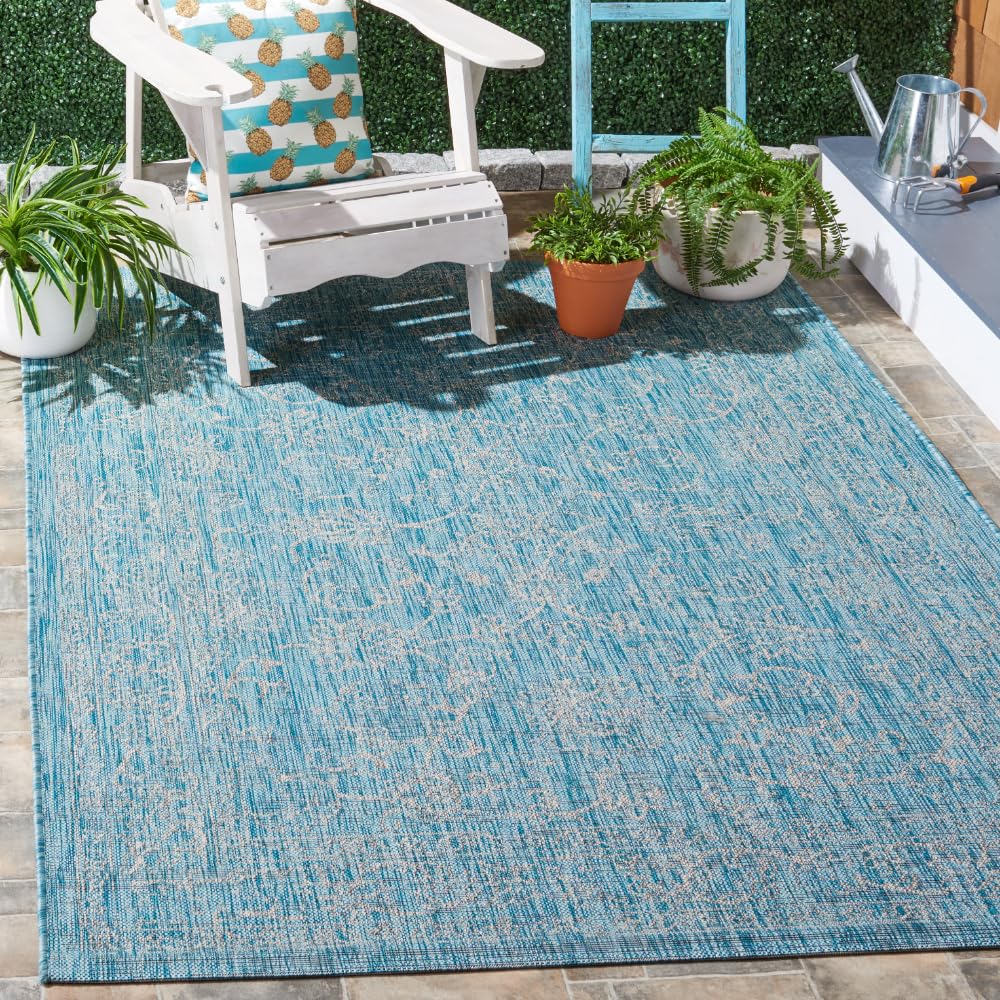 SAFAVIEH Courtyard Collection 6'7' x 9'6' Aqua/Grey CY8680 Indoor/ Outdoor Patio Backyard Mudroom Area Rug