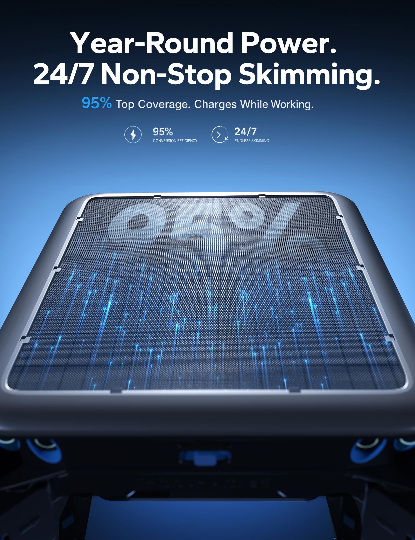 POOLHACKER Robot d'écumoire solaire de piscine, nettoyage continu 24h/24, 7j/7, double modes de charge, évitement intelligent des obstacles, panier extra large de 9 L, filtre à maille fine de 150 μm