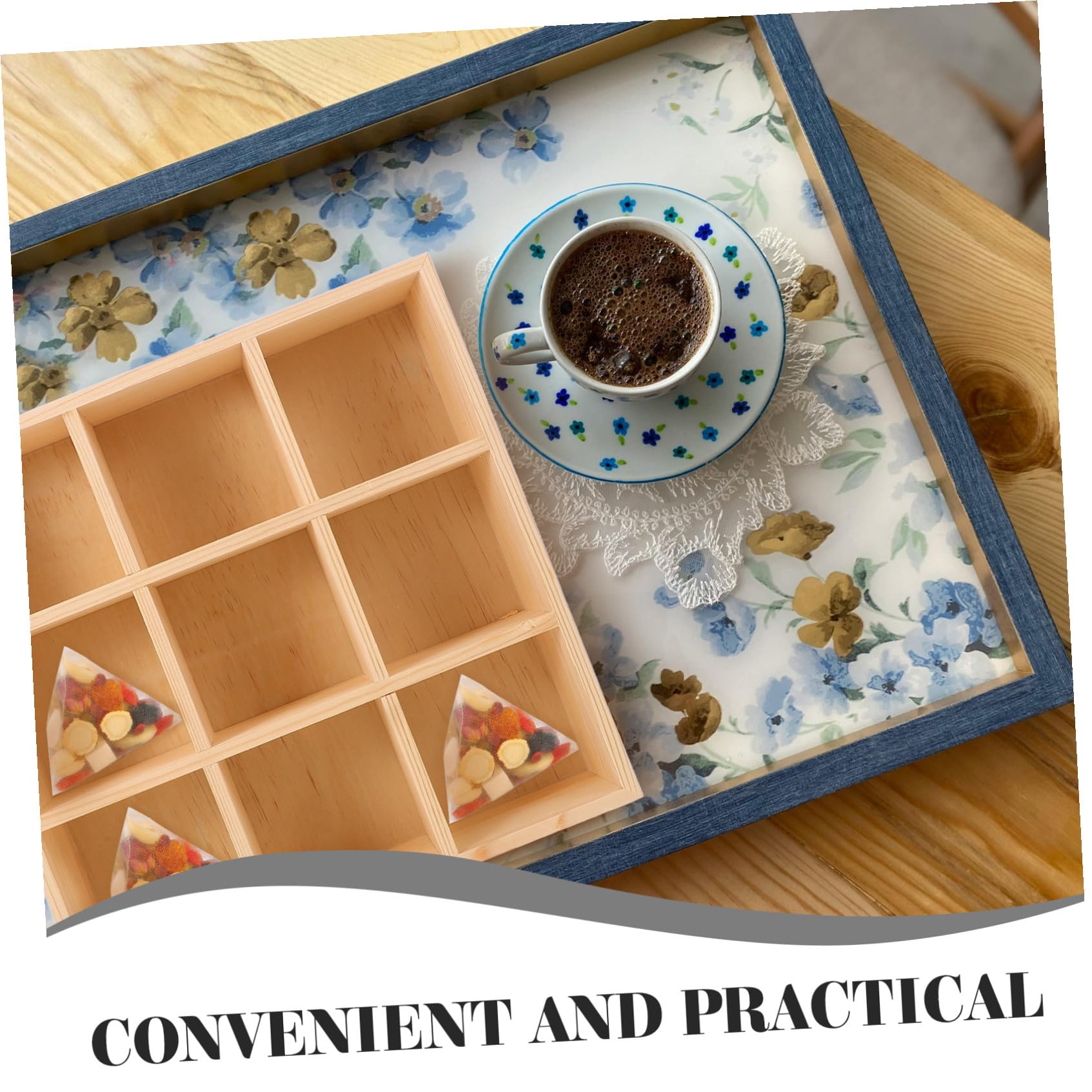 Alipis Organisateur en Bois Beige pour Sachets de Thé et Petits Accessoires, Boîte de Rangement Légère Compartiments, Cuisine et Îlot Cuisine