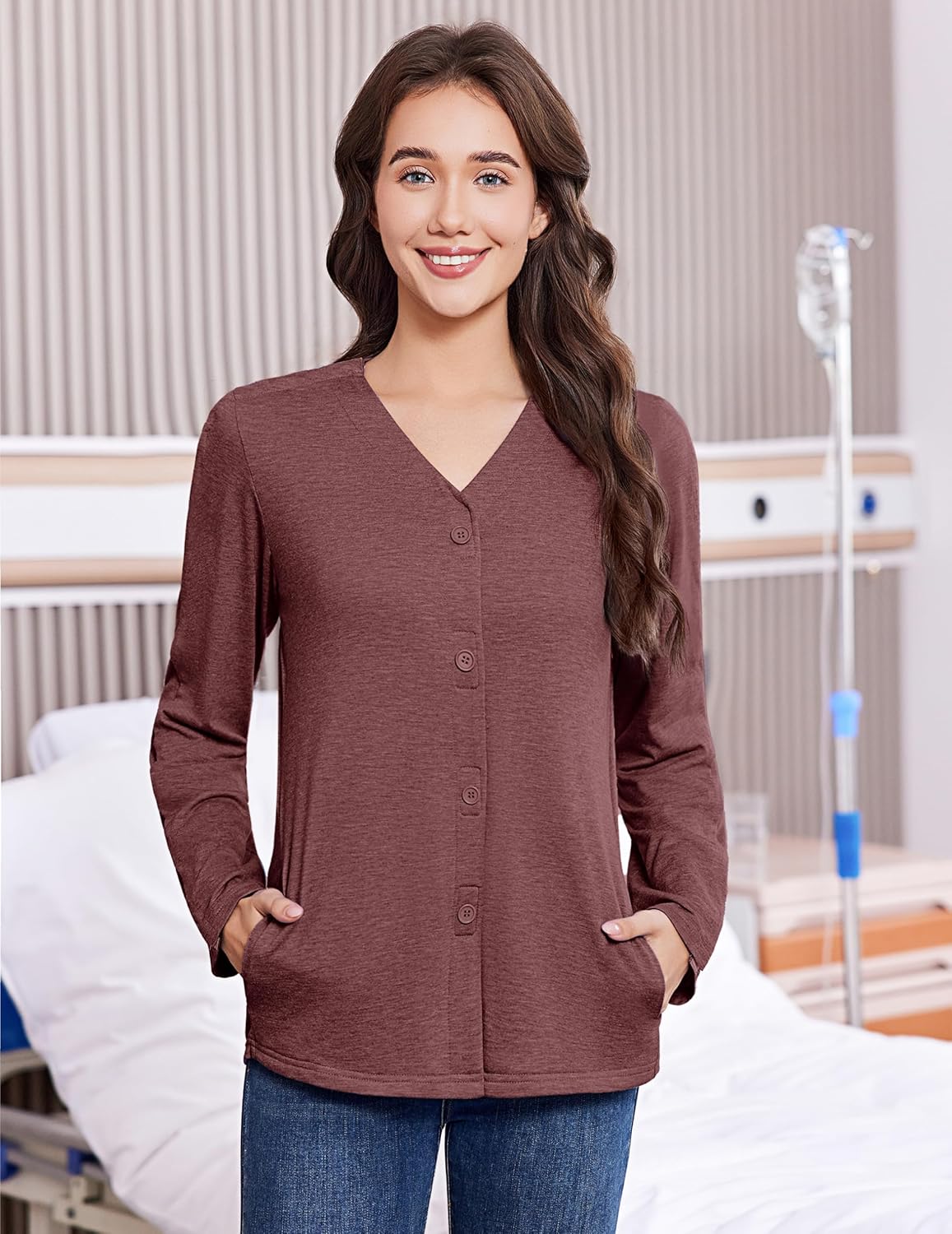Deyeek Mastectomy Shirts with Drain Pockets Tear Away Side Snap Post Shoulder Surgery Shirts Women Chemo Port Dialysis Shirt - Image 6