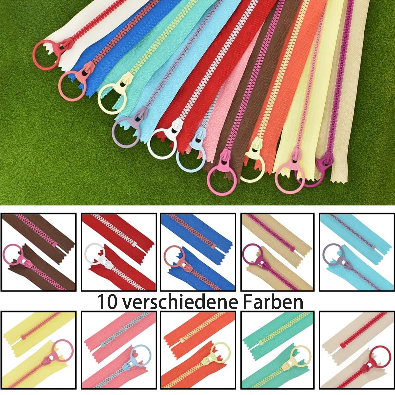 KUIZHEN 10 Cerniere In Resina Colorate 30cm Con Anello Metallico – Cerniere A Bobina Per Sartoria, Cucito E Artigianato