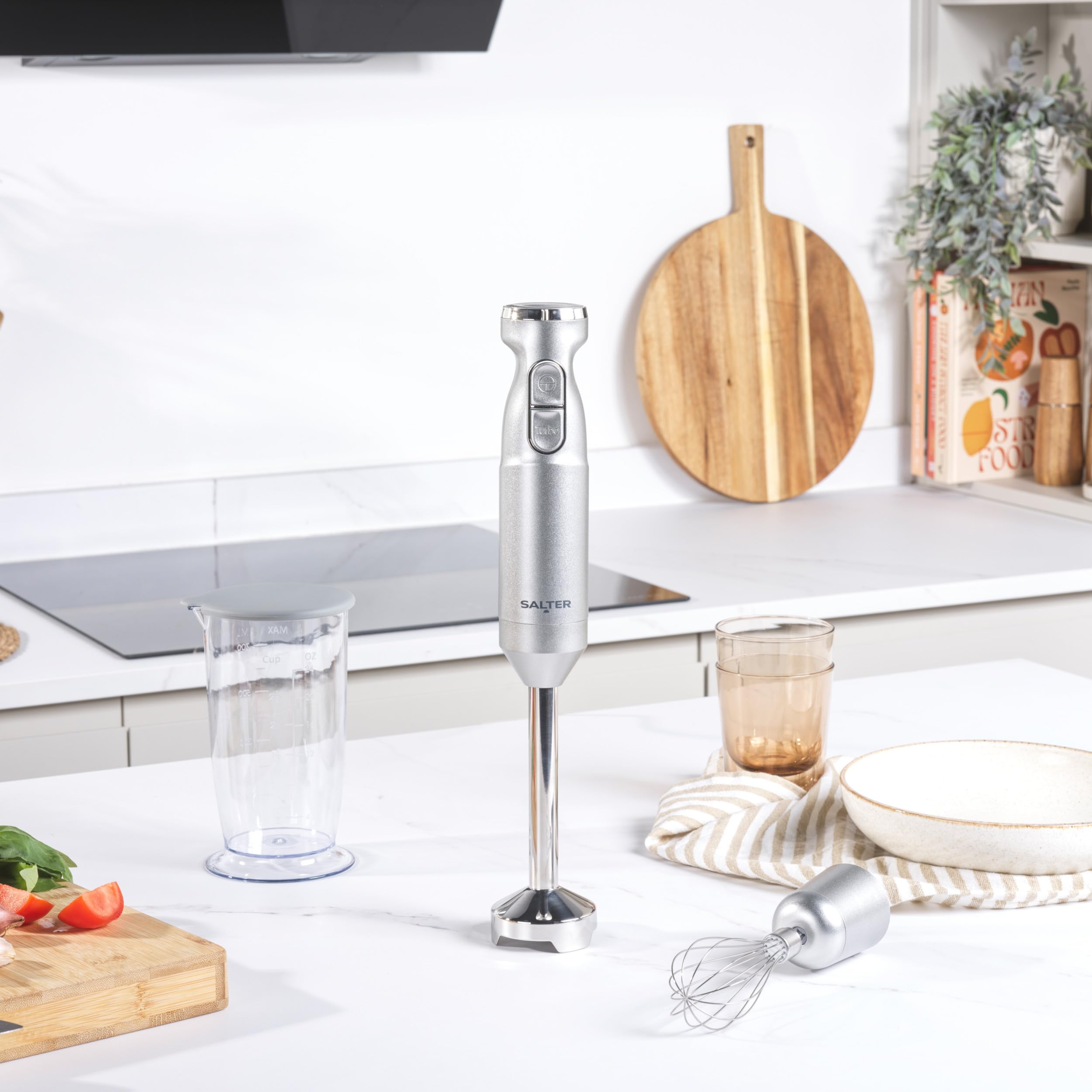 Salter Aspen Blend & Whisk Pro – miscelatore 2 in 1, frullatore a immersione, tritatutto per alimenti, lama in acciaio inox, Impostazioni di velocità variabili, becher 700ml, 1000W