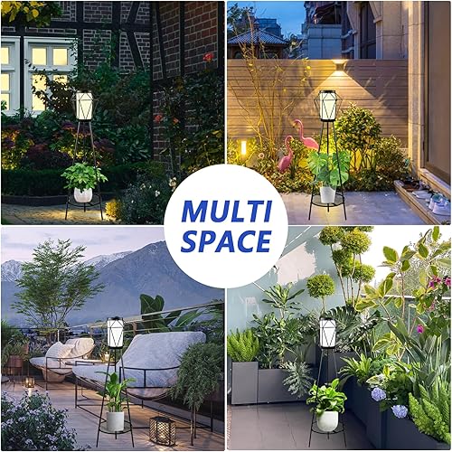Miniatura 5 de TOOTOO STAR Juego de 2 lámparas solares de pie, 35.5 pulgadas de alto, luces solares para exteriores con soporte para plantas para jardín, patio,
