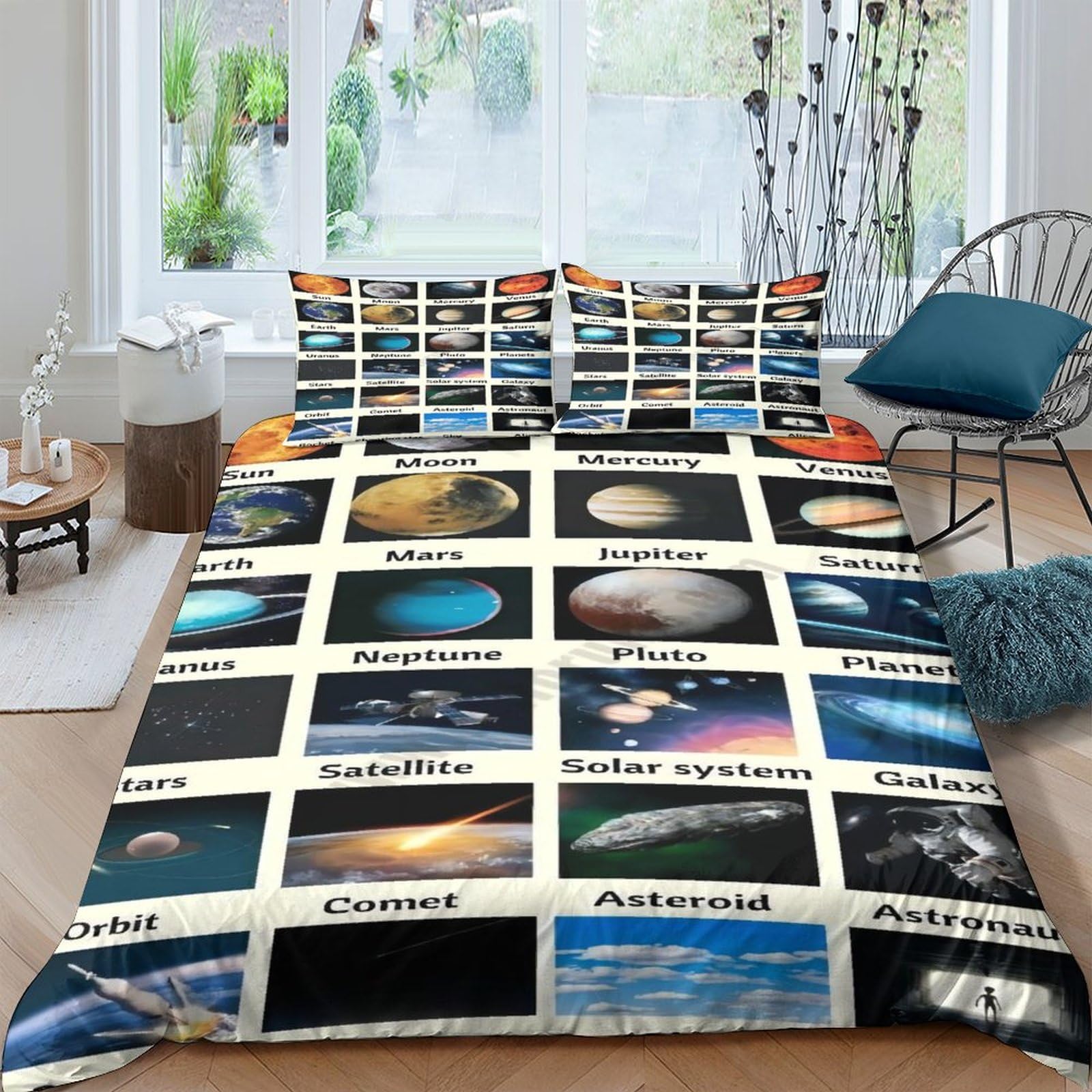 AAHARYA Planet Duvet Cover Soft Microfiber Bedding Set, 3D Planets Print Quilt Cover&Pillowcase, With Zipper Closure,3pcs, for Kids Adults Double（200x200cm）