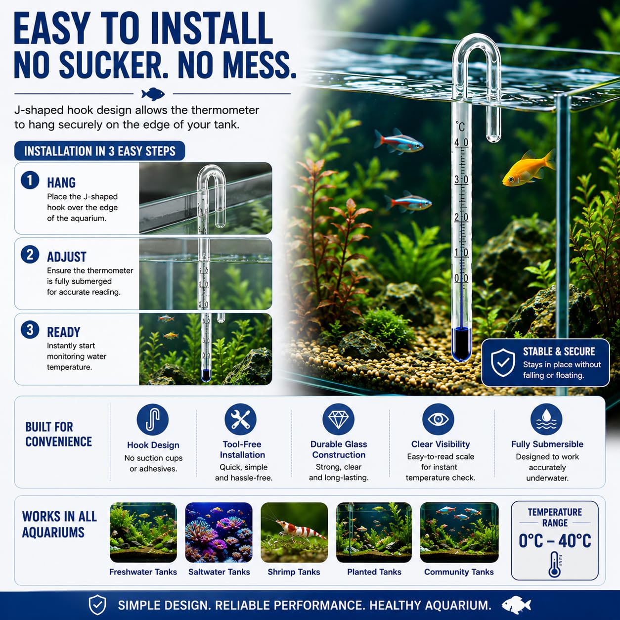 PetzLifeoworld Aquarium Fish Tank Hanging Thermometer No Sucker Needed | Accurate Reading 4