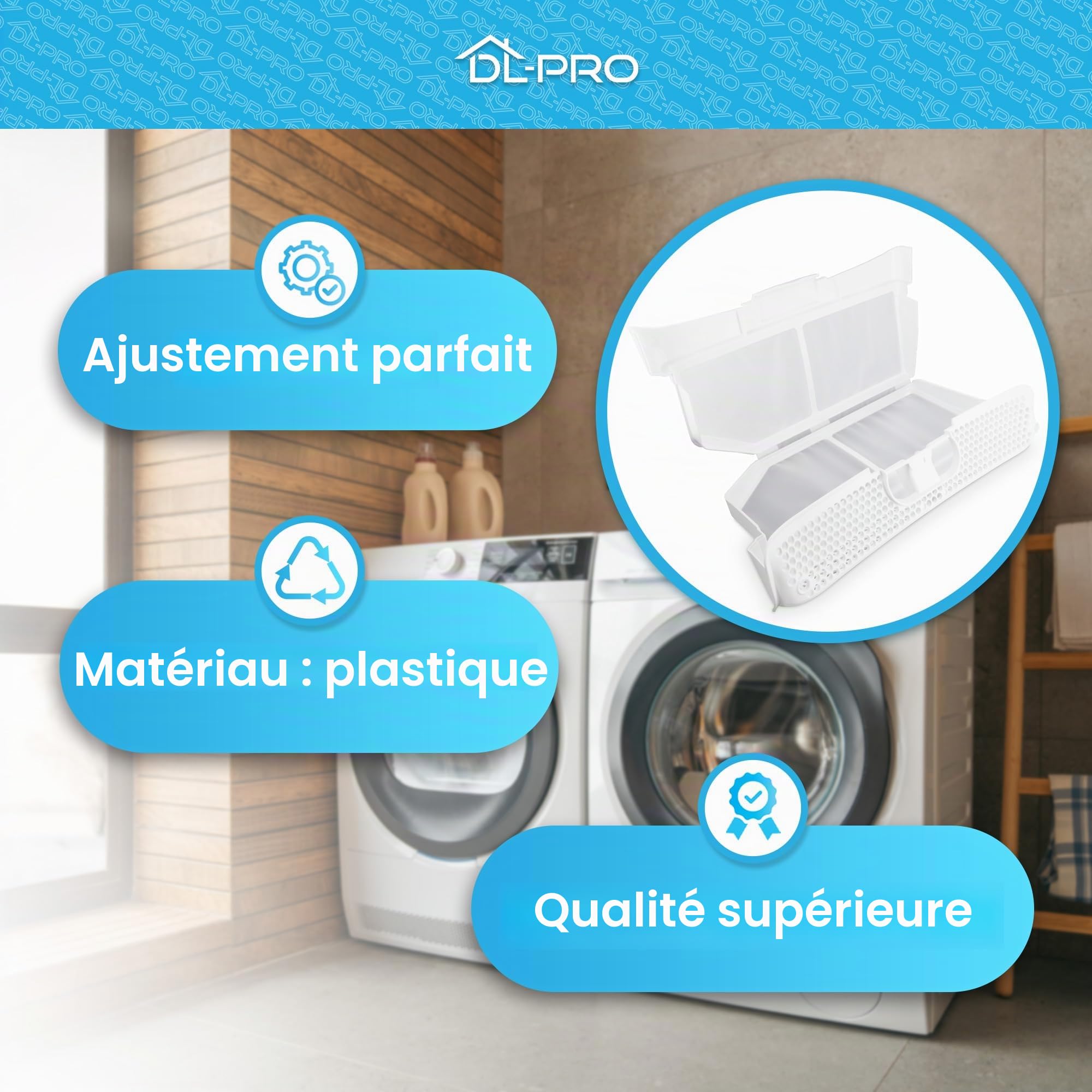 DL-pro Filtre à peluches pour sèche-linge IQ300 IQ500 IQ700 Serie 4 Serie 6 Avantixx 7&8 Series 800 Extraklasse Maxx 7&8 compatible avec Bosch Siemens Balay Neff Viva 00752387 752387 00753637 753637