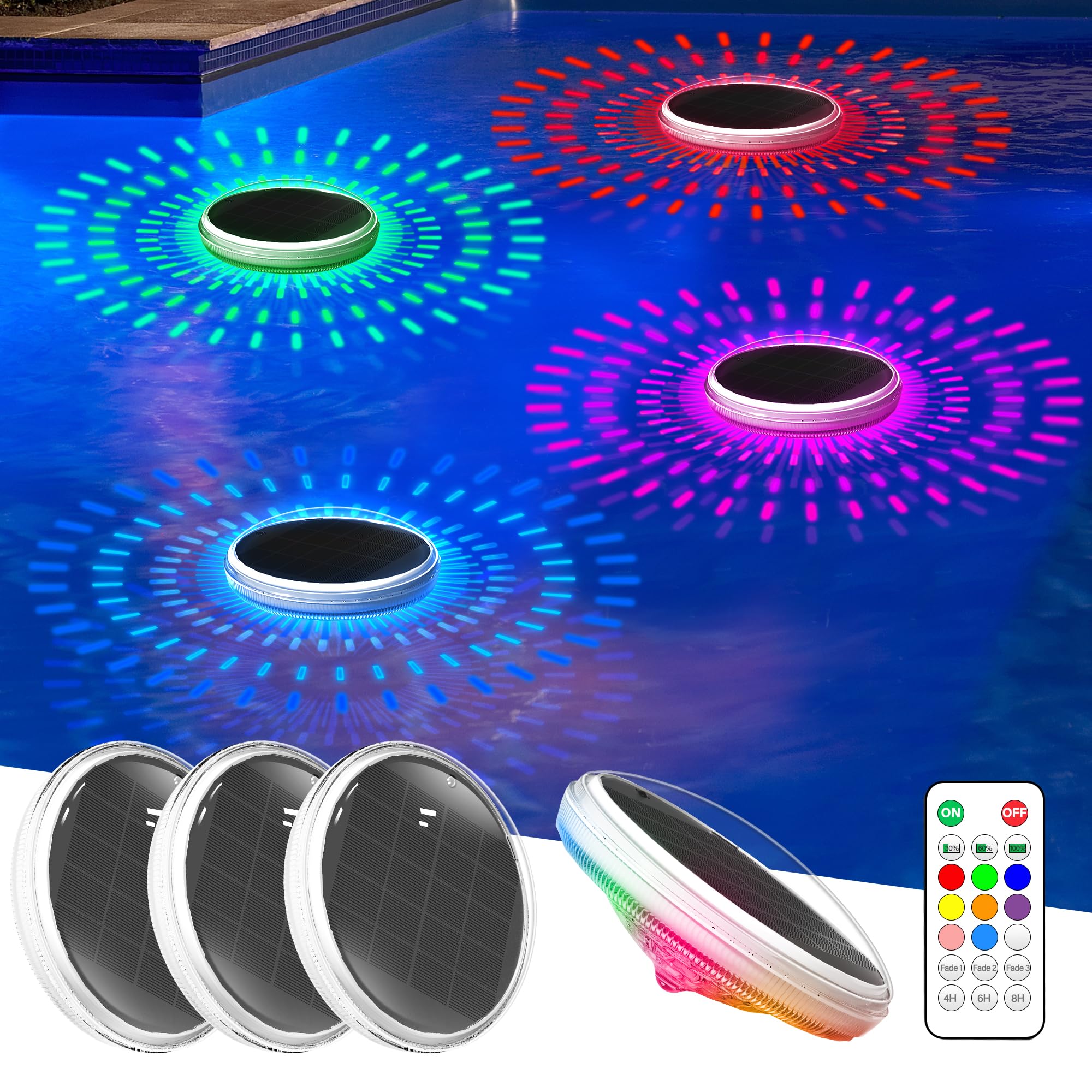 Solar Floating Pool Lights, RGB Color Changing Pool Floating Lights, IP68 Waterproof LED Solar Pool Lights That Float, Hangable Floating Solar Lights for Pool Wedding Path Party Decoration 4Pack-image-15