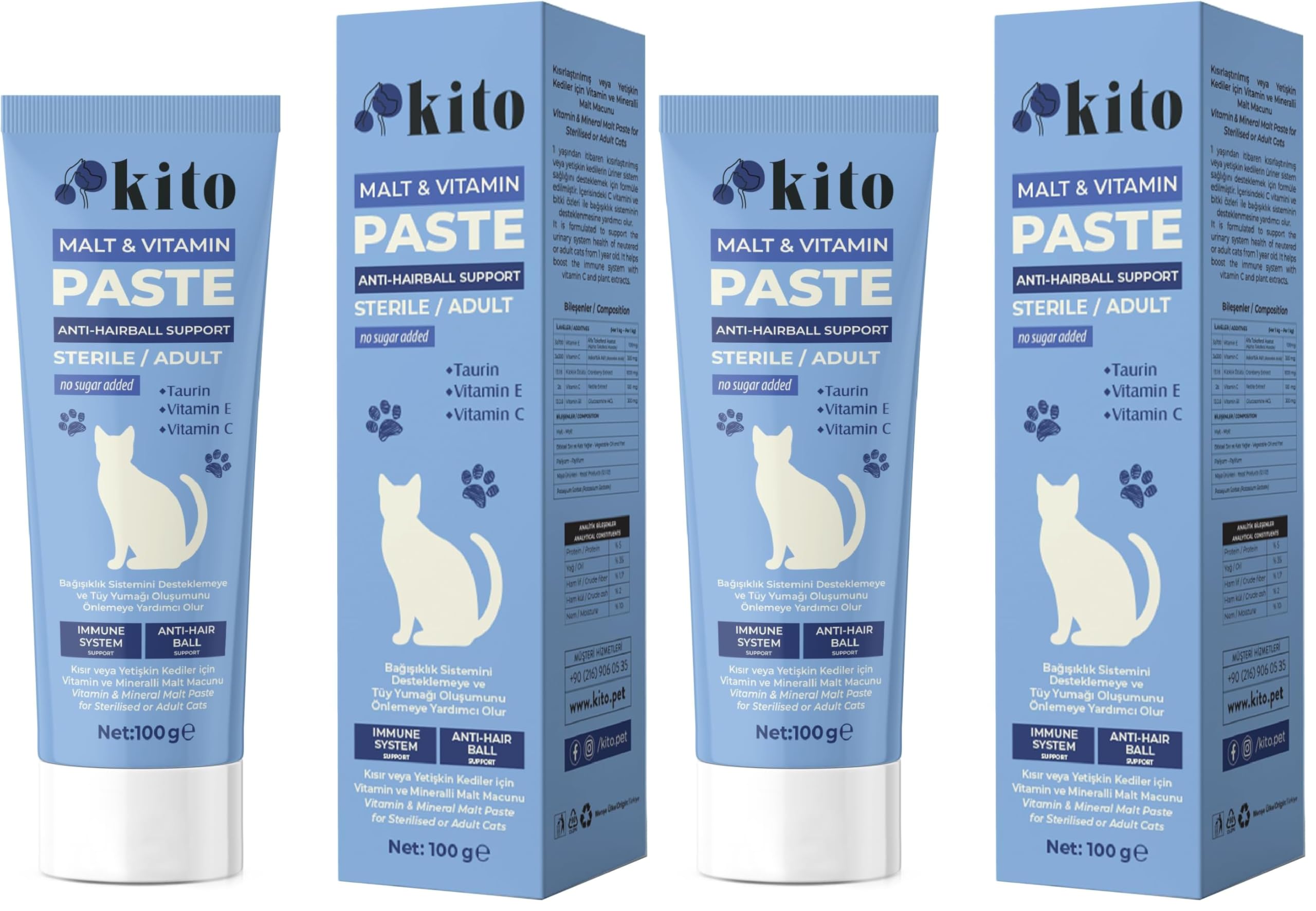 Kısır veya Yetişkin Kediler İçin Tüy Yumağı Önleyici ve Bağışıklık Sistemi Destekleyici Malt Macunu-Paste 100g (2 paketi)