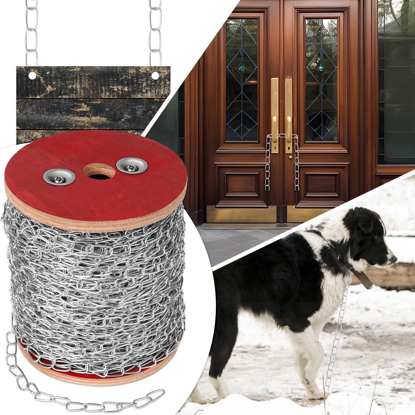 VAIPI Cadena de acero inoxidable resistente de 266 pies, cadena de bobina de metal, carrete de cadena de utilidad para colgar cestas, comederos de pájaros, lámparas, camping, remolque de mascotas
