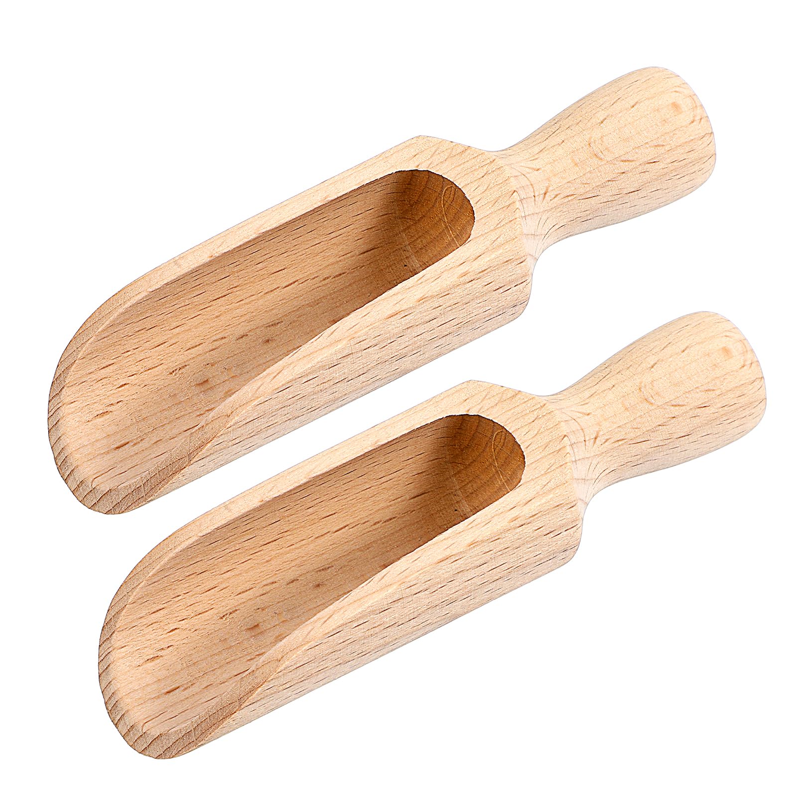 2 PCS Wooden Spoons, 5.5 In Natural Beech Wood Bath Salt Scoop,Beechwood Flour Coffee Wooden Multifunctional Kitchen Small Scoop for Jars Canisters (skin color)
