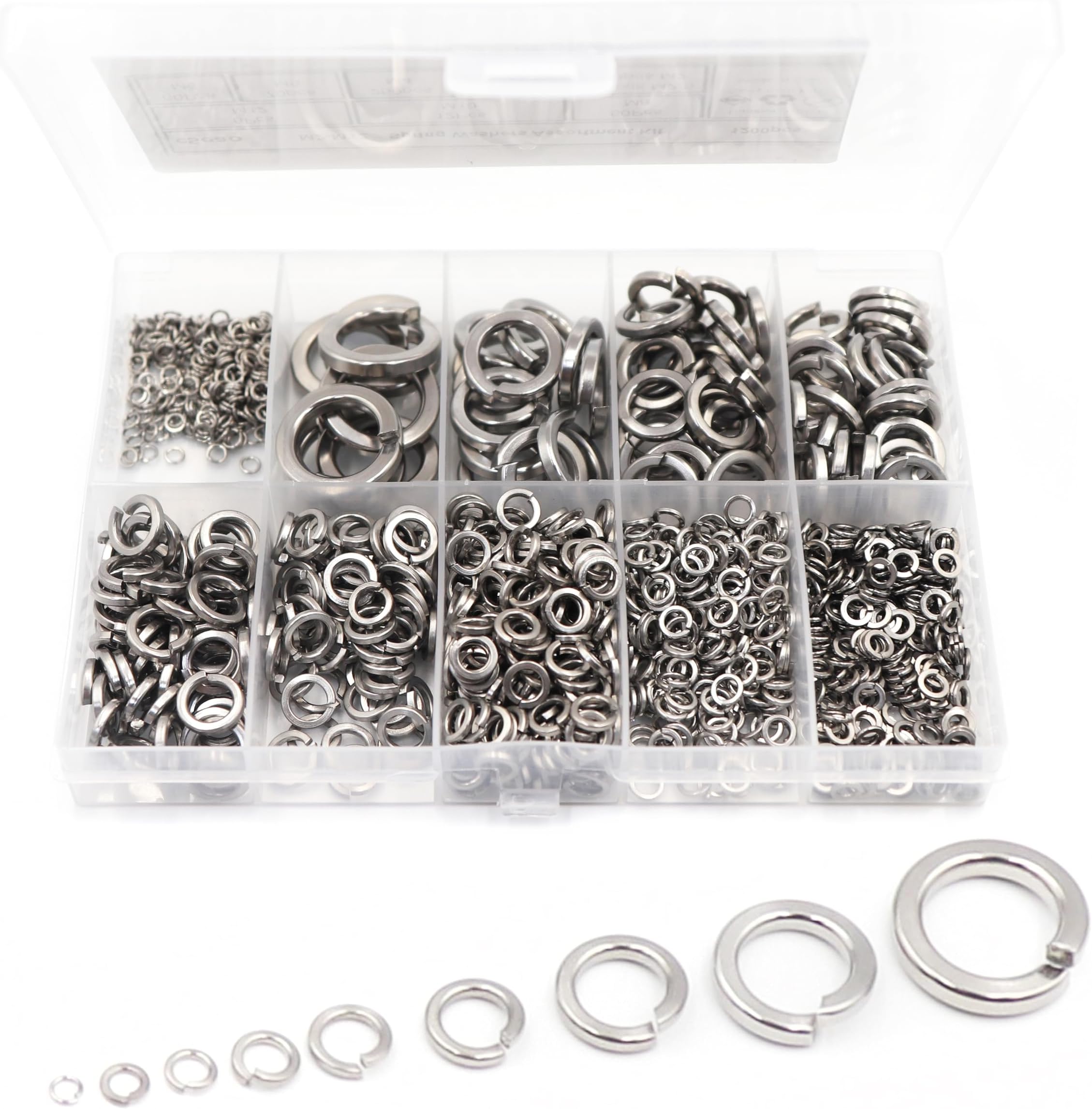 binifiMux 1150pcs M2 M2.5 M3 M4 M5 M6 M8 M10 M12 Spring Lock Washers Assortment Kit, 304 Stainless Steel