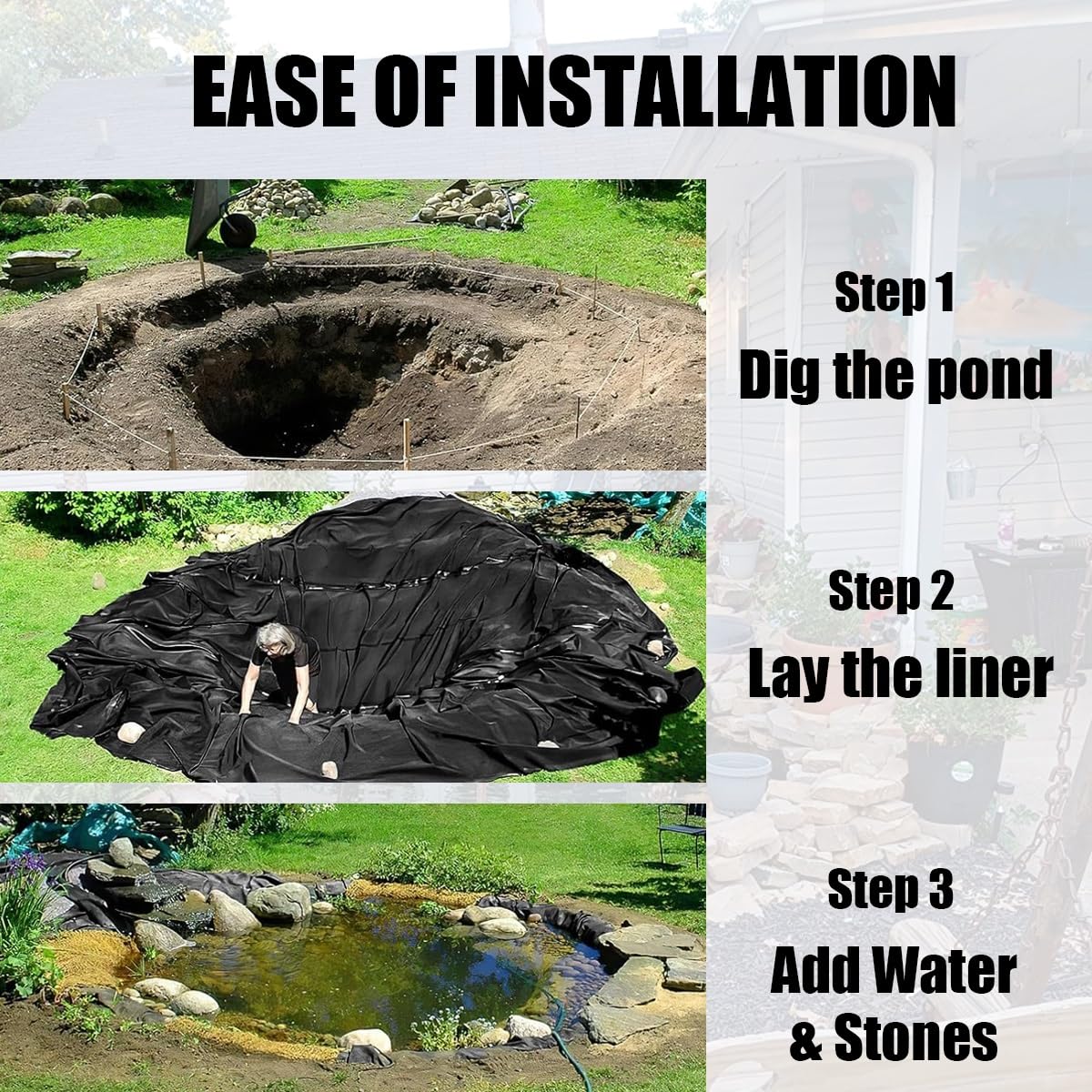 Rivestimento flessibile per laghetti, 3 x 6 m, per stagni e rive dei fiumi, facile da tagliare per piante, perfetto per giochi d'acqua all'aperto e paesaggistica