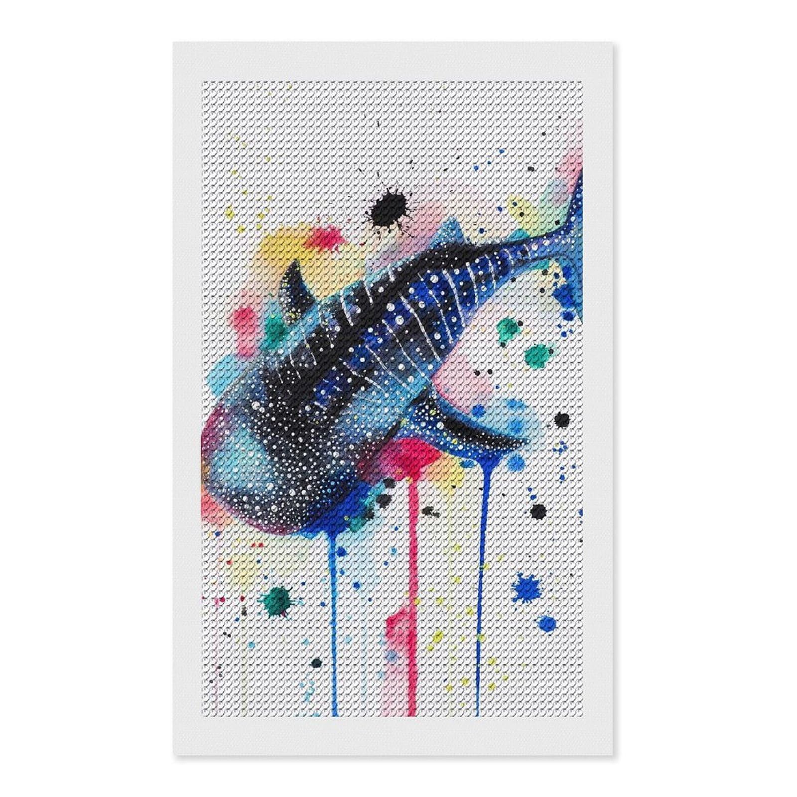 Junmoney Whaleshark Diamond Painting Kit 12"x20", Thoughtful Handmade Gift, for Creative Relaxation, Printed Canvas, Cosy Home Accent