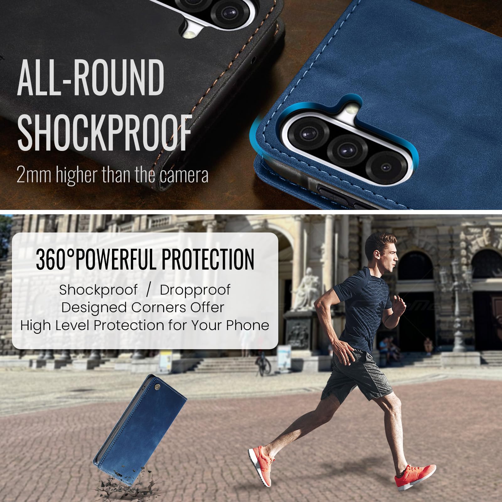 Azororo Cover per Samsung Galaxy S24 5G, Premium PU Pelle Custodia, Magnetica Carta Fessura Portafoglio Case, Flip Cavalletto Custodia per Samsung Galaxy S24- Blu