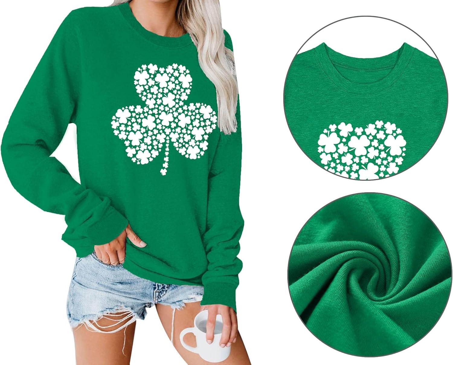 MEESHEEP St. Patrick's Day Sweatshirt for Women Clover Graphic T-Shirts Patty's Day Long Sleeve Tee Tops - Image 5