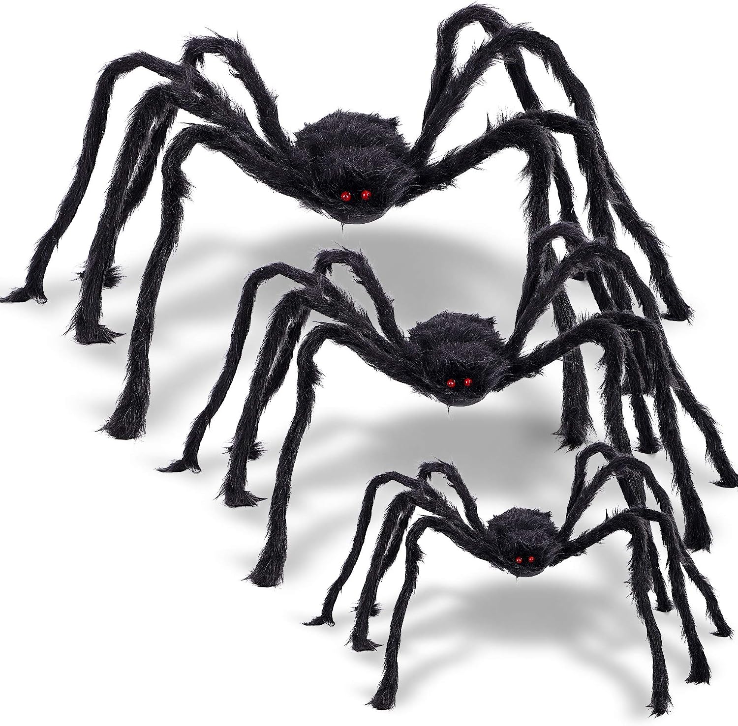 Figoal 3 Pack Giant Halloween Spider Halloween Decorations Virtual Realistic Hairy Spider Halloween Outdoor Decoration （5FT+4FT+2.5FT）