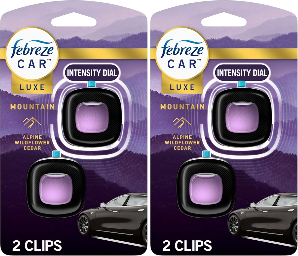 Febreze Clip de ventilación para ambientador con aroma a montaña para coche, 0,07 oz, (paquete de 4)