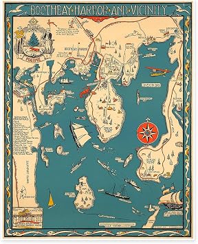 Antiguos Maps Map of Maine Boothbay Harbor and vicinity - Old Dirigo includes Squirrel Island, Linekin Bay, Southport Island, Lighthouse, etc, circa 1931 24 inches x 30 inches