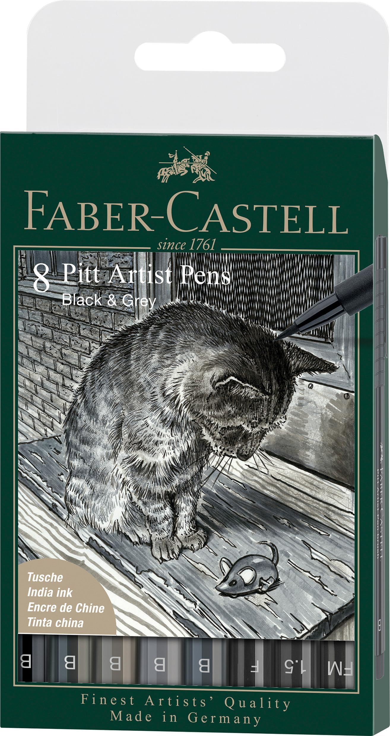 Faber-Castell Pitt Artist Pen India ink pen Black&Grey 8 pcs set, Waterproof, permanent