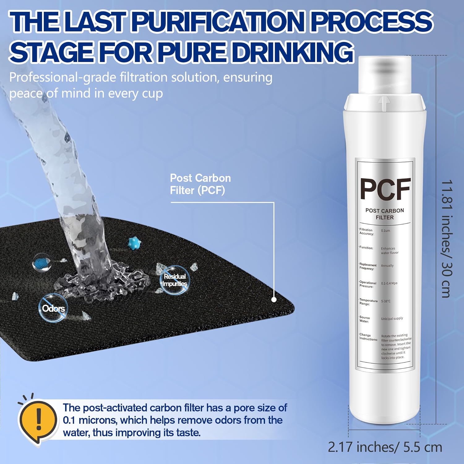 1 Pack PCF Water Filter Replacement Compatible with Bluevua RO100ROPOT, 1 PCF Water Filters, Improved Drink Quality, Easy to Replace for Household Daily Use Drinking