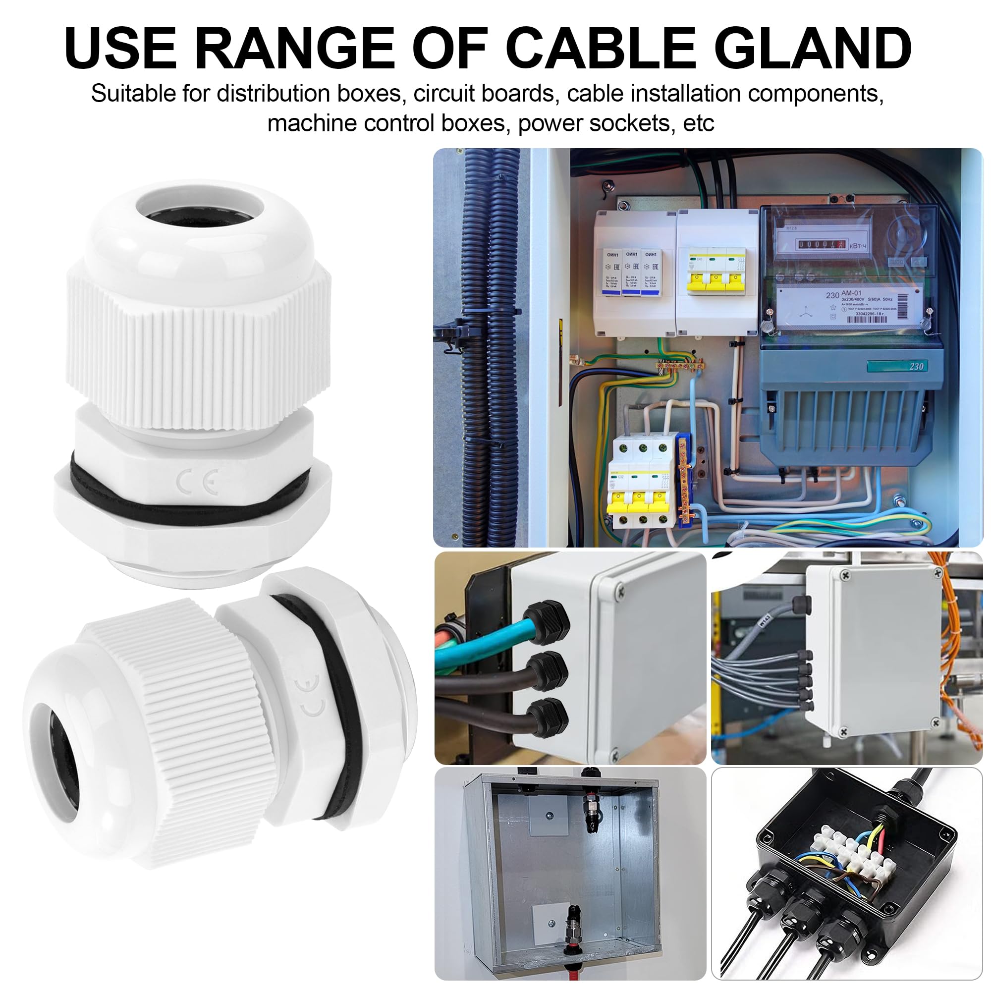 Tunejoy Prensaestopas Nailon M16 Prensaestopas de Cable IP68 Impermeable Cable Gland Conectores Ajustable para caja de derivación caja de fusibles 15 Pieza