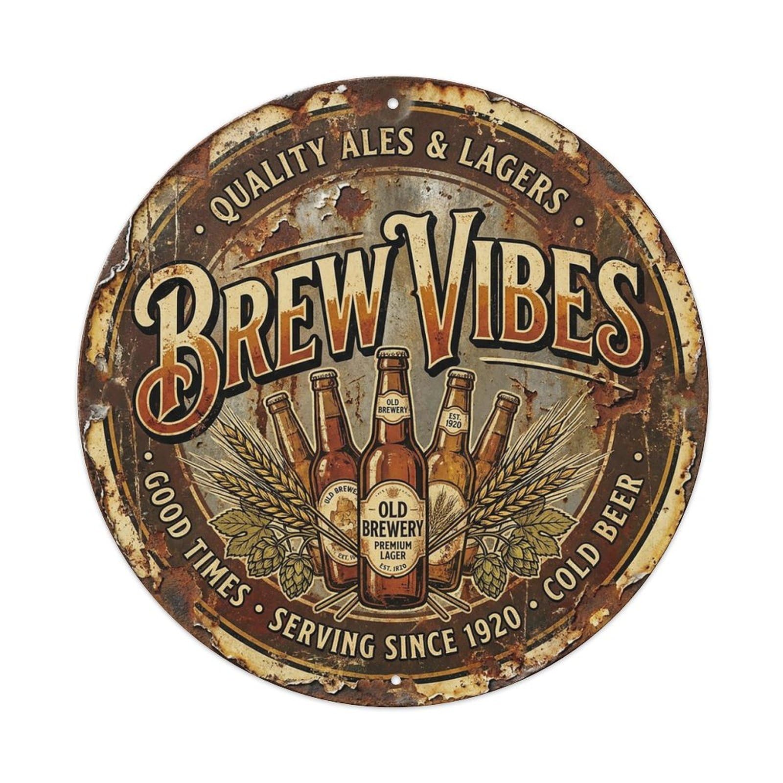 Vintage Beer Cheers Brew Vibes Retro Bar for Pub Vintage Metal Tin Sign Plaque Wall Decor for Cafe, Club Bar, Office, Garden Metal Poster 8x8Inch