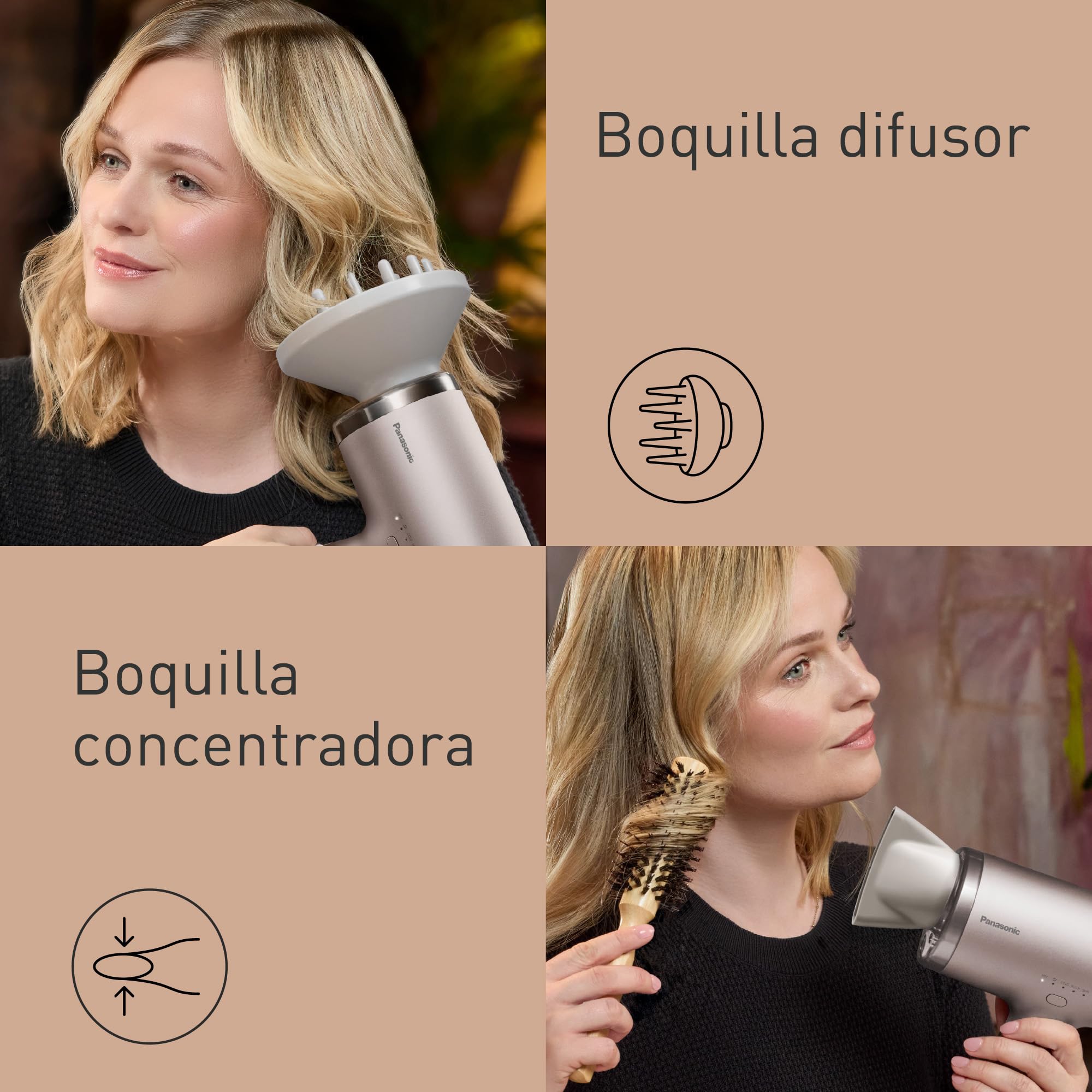 Panasonic EH-NA9N-E825 Nanoe e Iones Minerales Secador De Pelo, Antidaño, Secado Rápido, Detección Inteligente, Modo Cuero Cabelludo y Piel, Accesorio Concentrador, 1600 W, Champagne