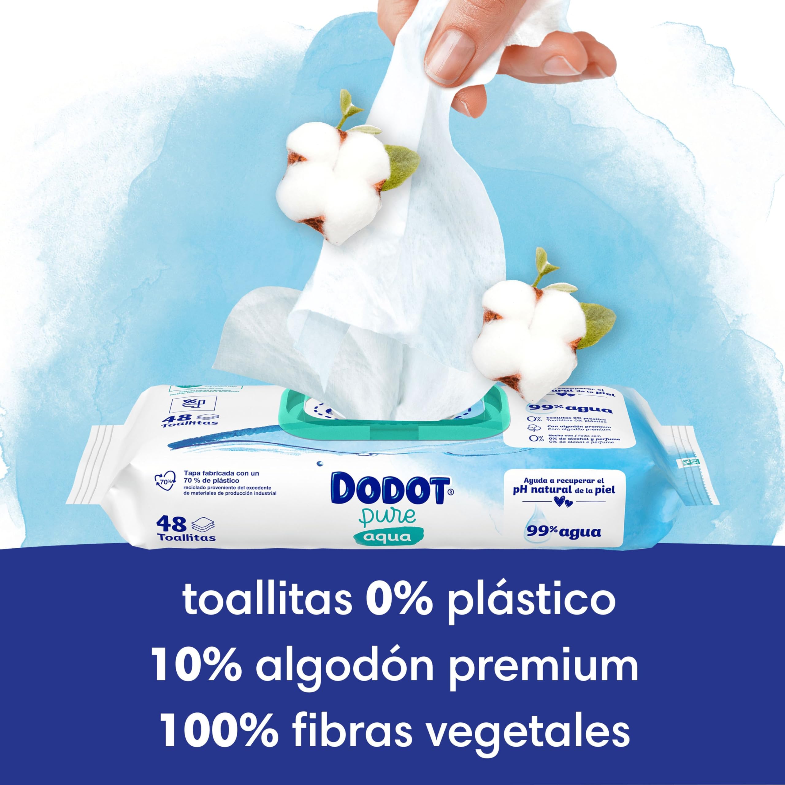 Dodot Pure Aqua chusteczki dla niemowląt, 99% wody, 100% włókna pochodzenia roślinnego, 864 chusteczek, 18 opakowań (18 x 48)
