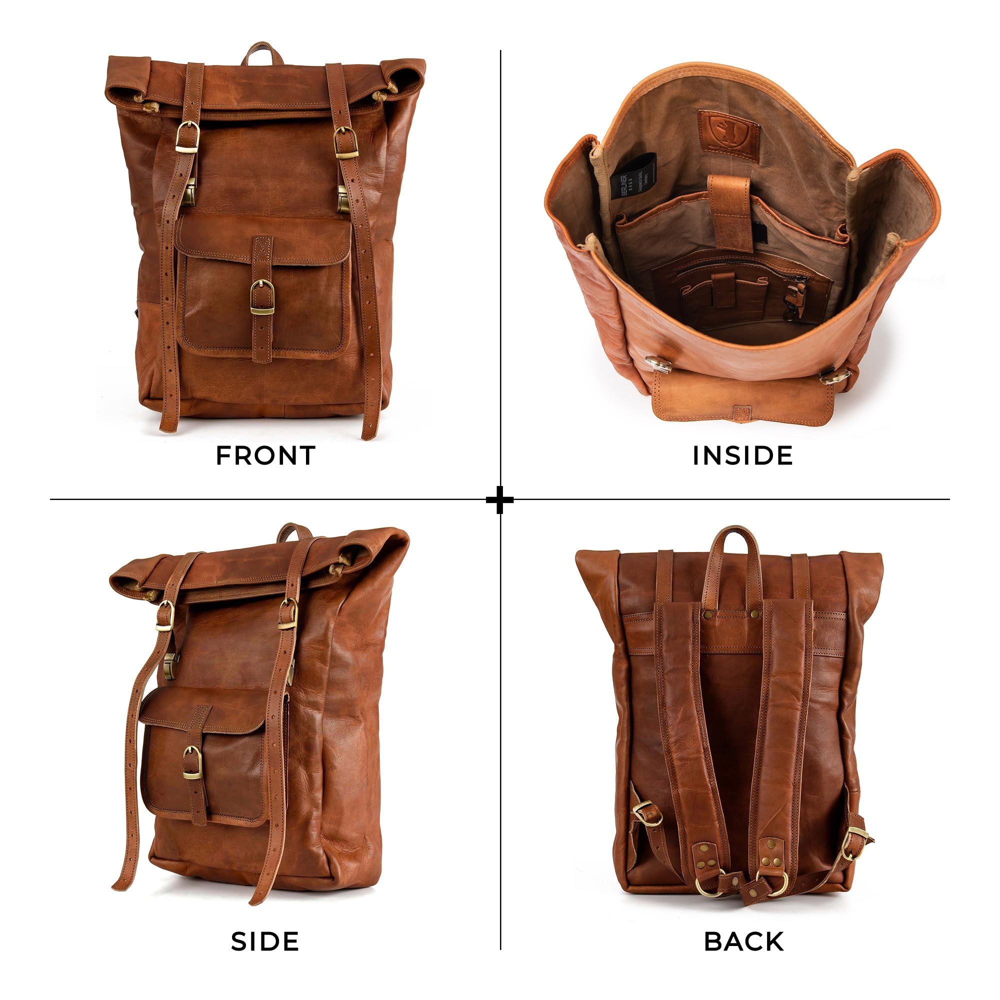 Berliner Bags Leeds Mochila de Piel Auténtica con Compartimento para Portátil y Diseño para Ciclistas, para Hombre y Mujer – Marrón