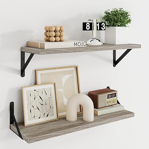 Miniatura 25 de Dreamland Estantes flotantes blancos para pared, juego de 2 estantes montados en la pared de 16 pulgadas de ancho x 8 pulgadas de profundidad,