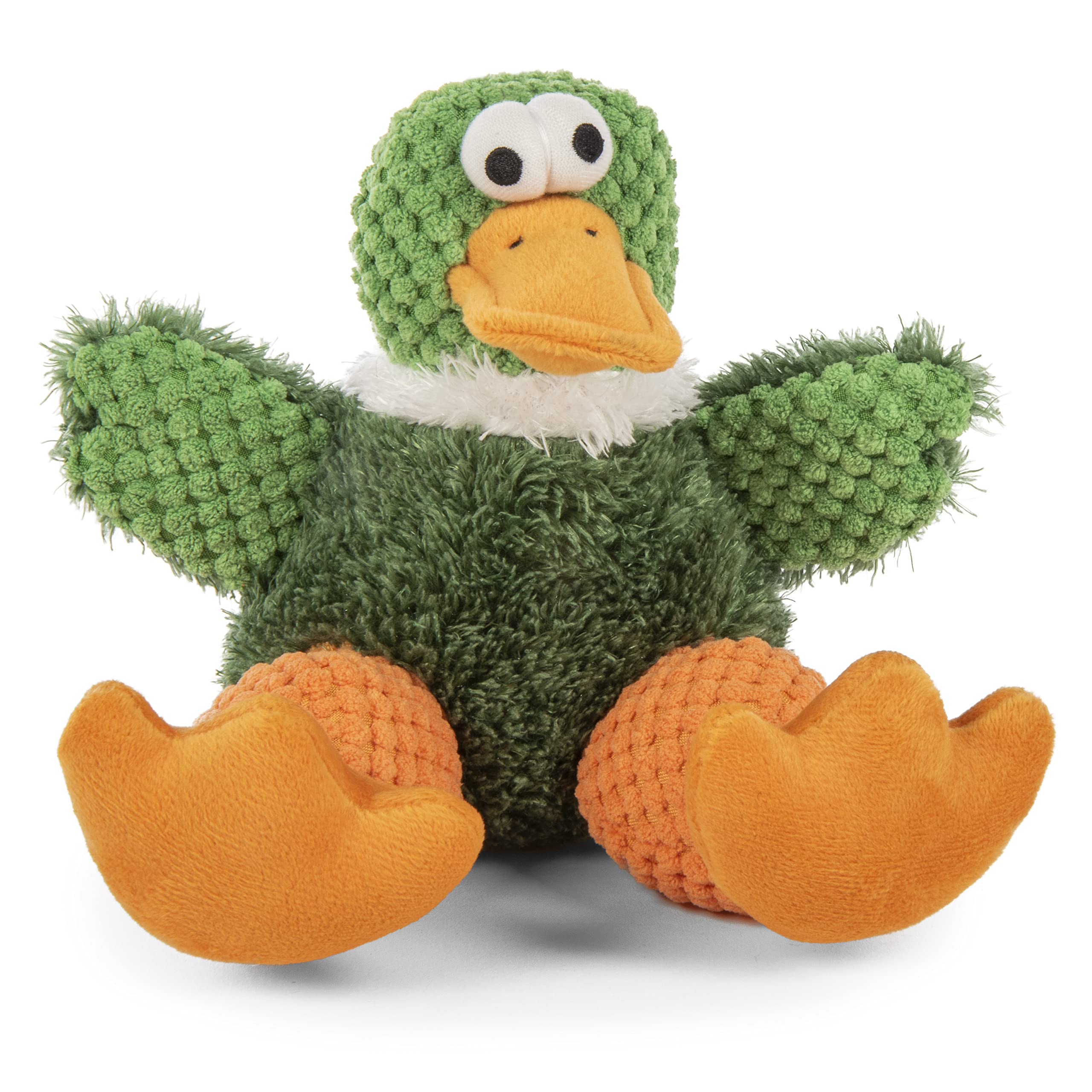 goDog Checkers Sitting Duck Squeaky Plush Dog Toy, Chew Guard Technology - Green, Small