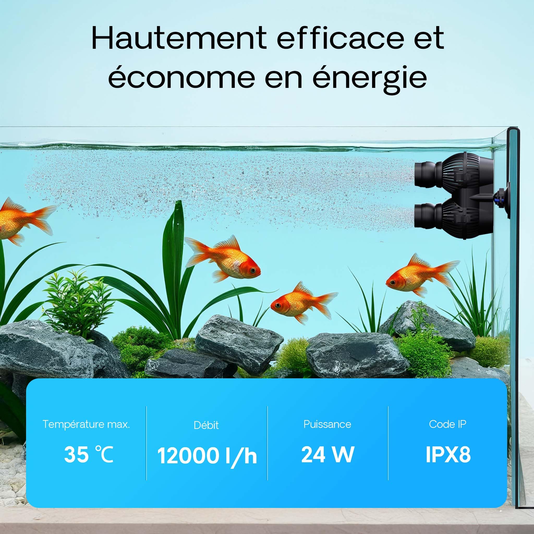 SunSun JVP-202A Pompe de brassage double Wavemaker, 12000 l/h 24 W, fixation par ventouse, pour aquarium, eau de mer, eau douce, eau saumâtre, pompe de circulation
